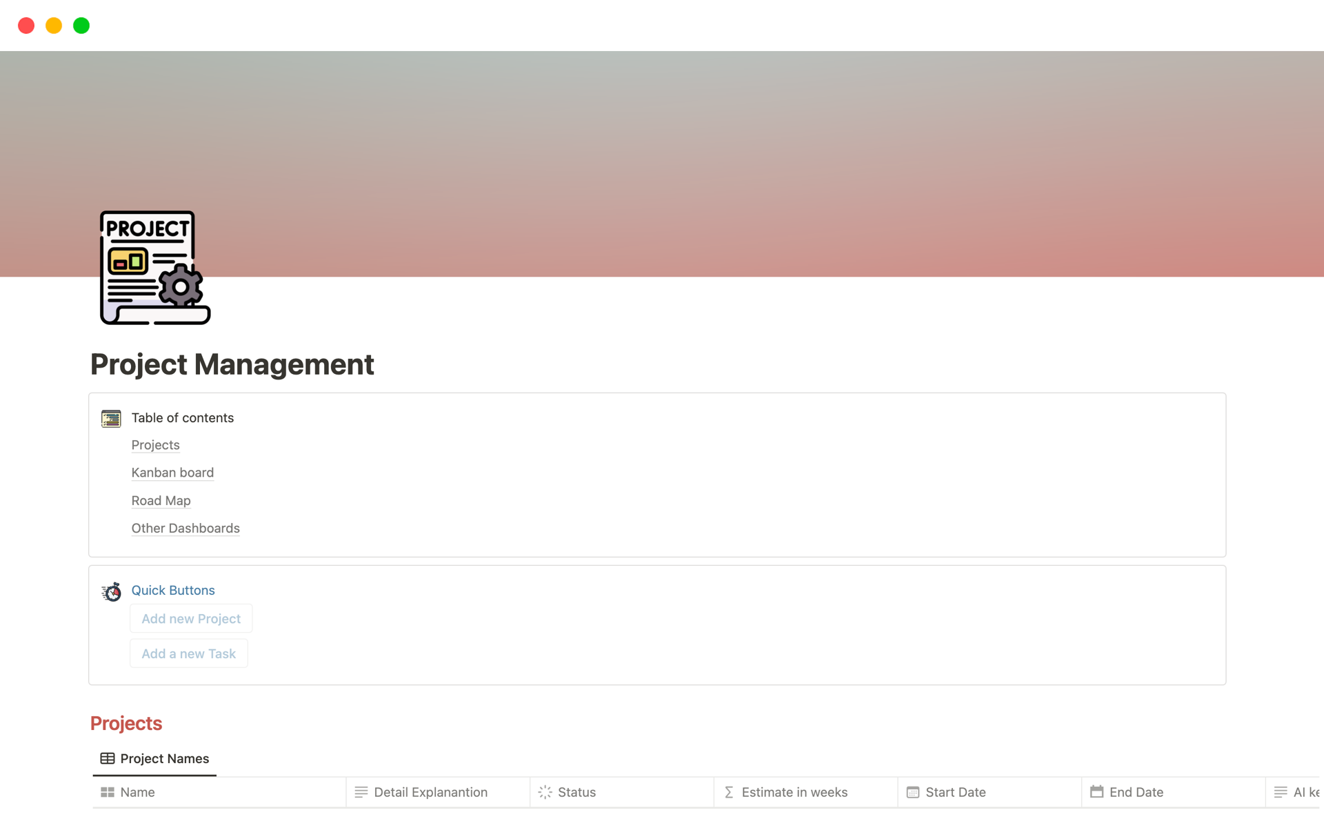 This is a project management dashboard, simplified