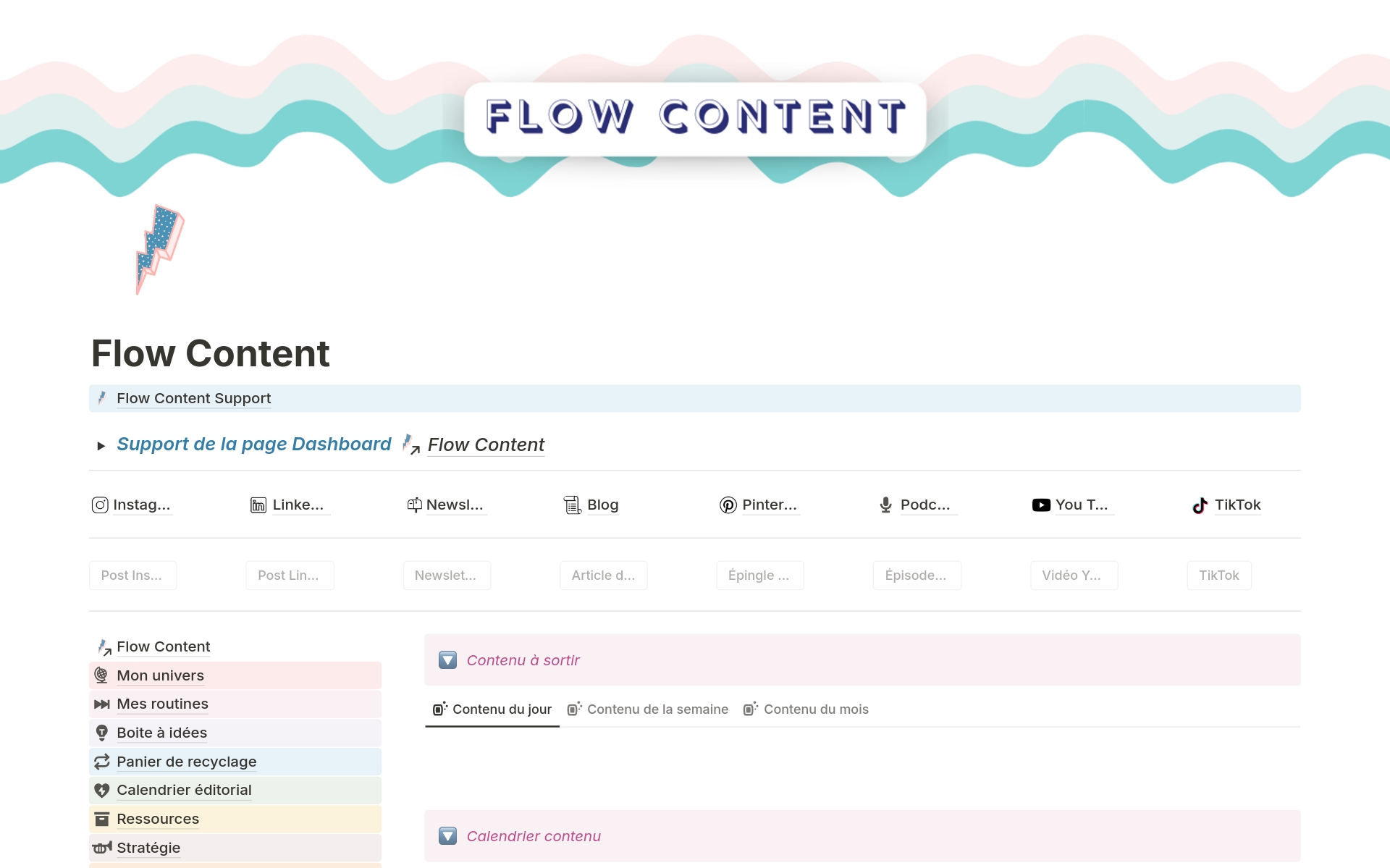 En förhandsgranskning av mallen för Flow Content - Création de contenu