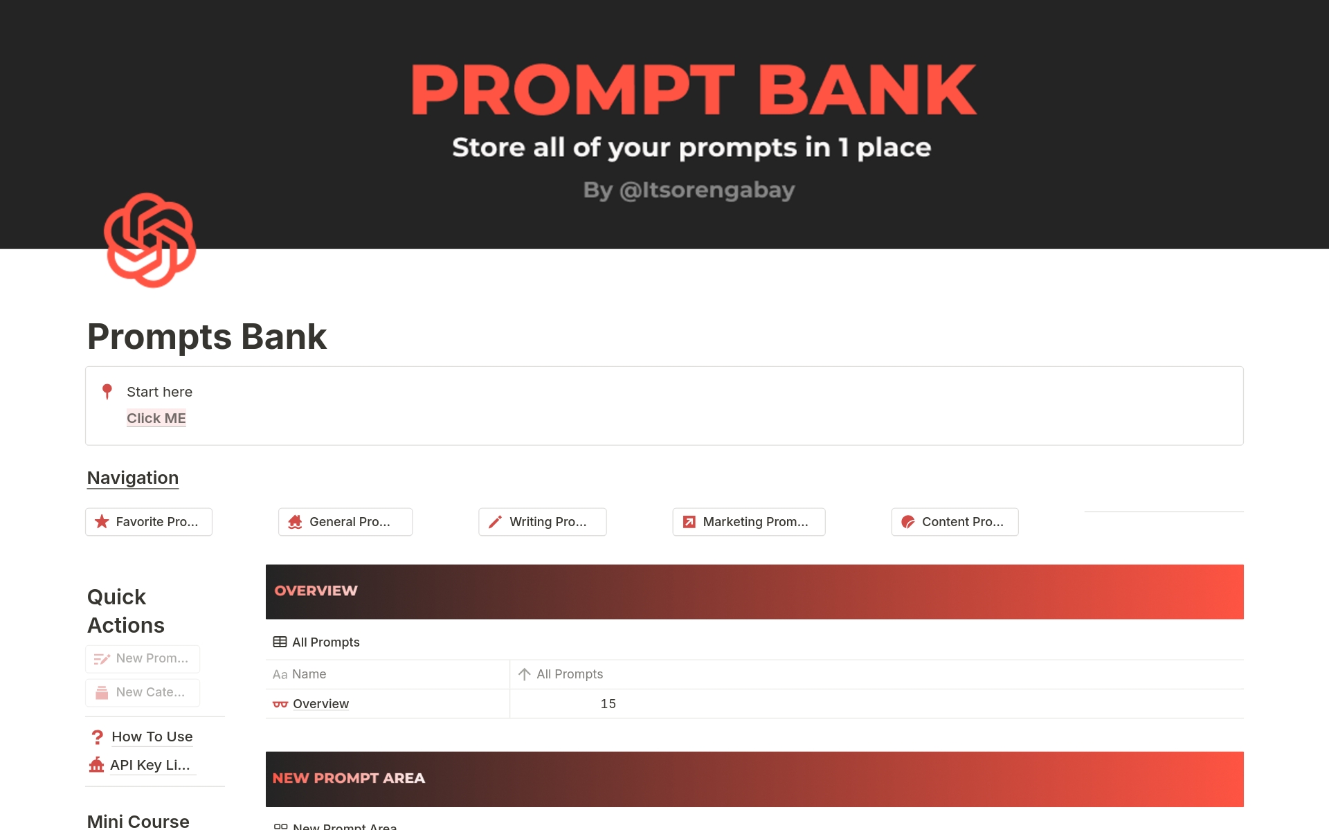 Uma prévia do modelo para Prompt Bank