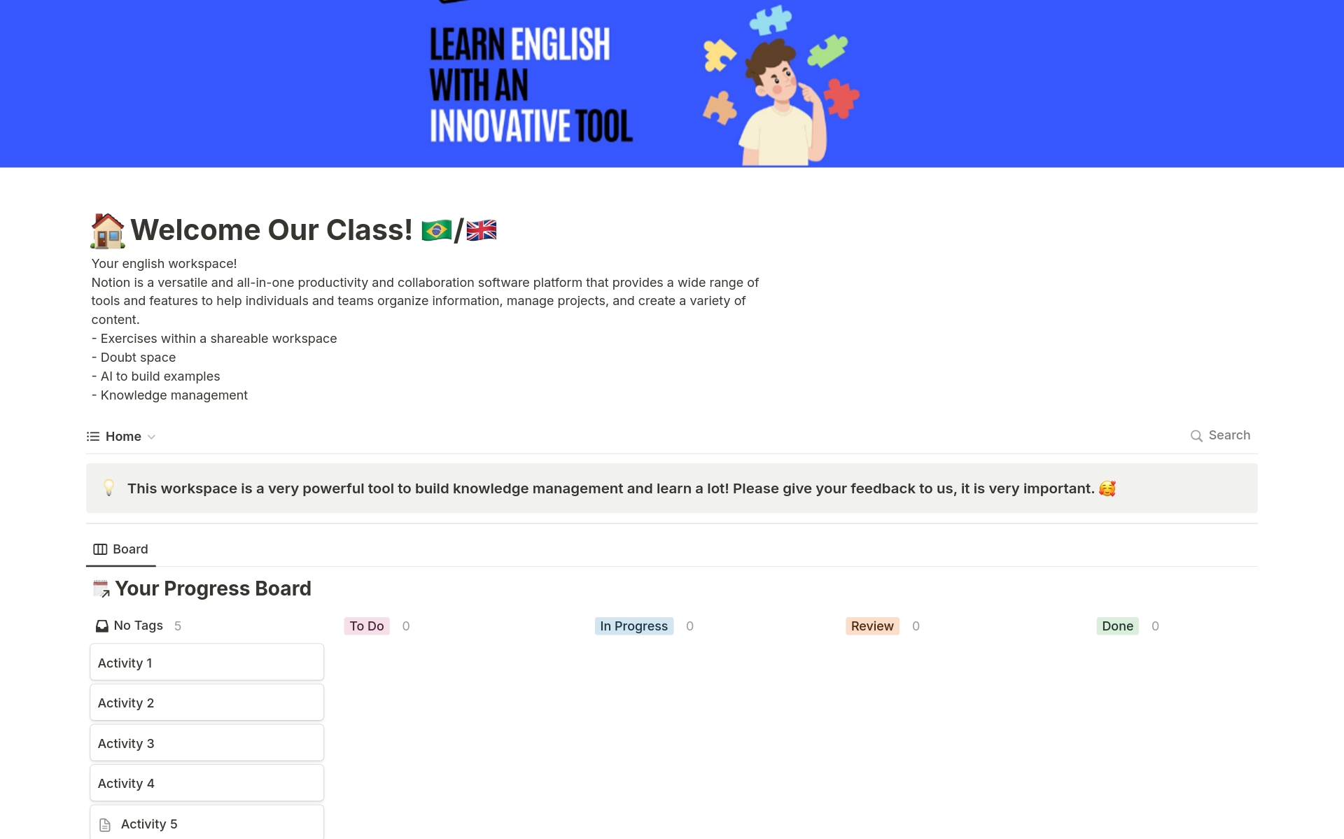 Elevate your English classes with this comprehensive Notion template designed to streamline your teaching process and enhance student engagement. With its user-friendly layout and customizable features.