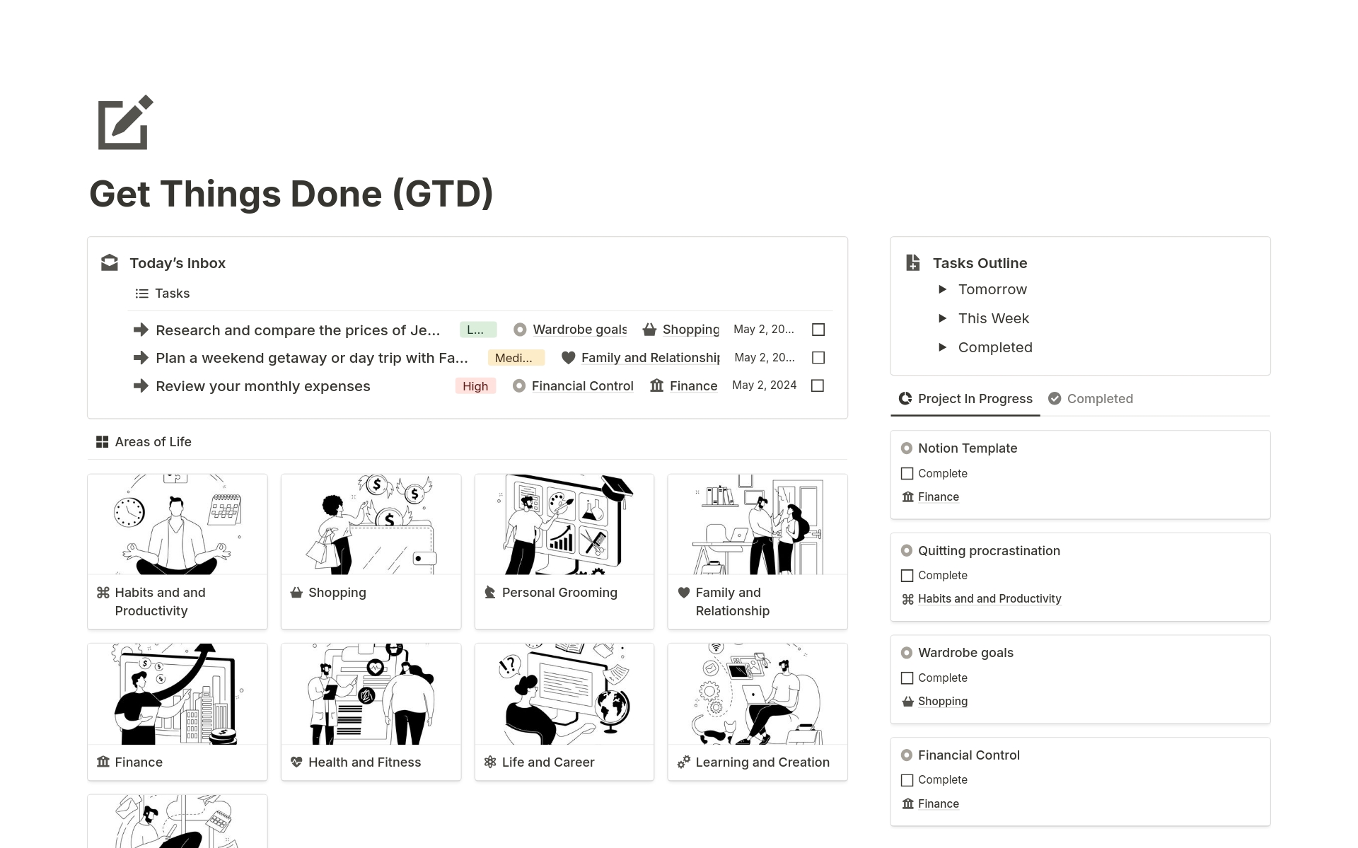 A template preview for The Ultimate Getting Thing Done (GTD) for Everyone