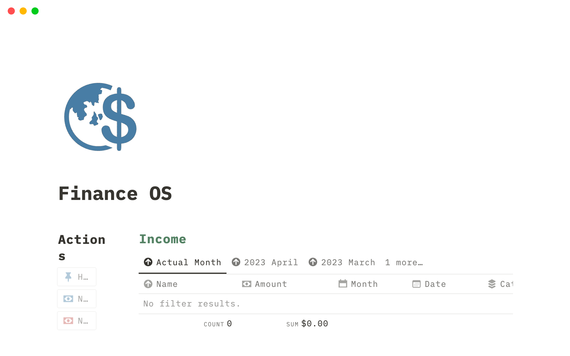 Vista previa de plantilla para Finance OS