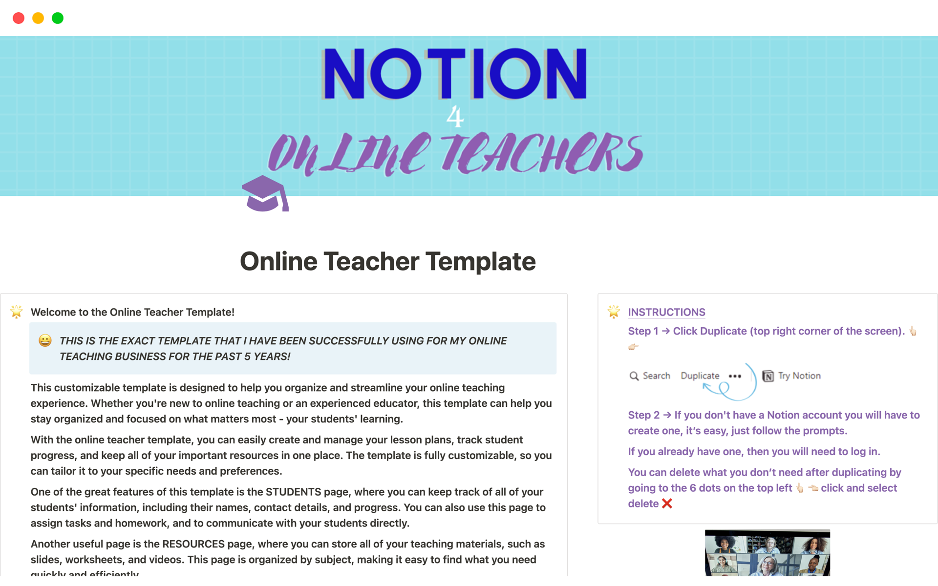 Notion 4 Online Teachers - The only template you need to keep your online teaching on track!