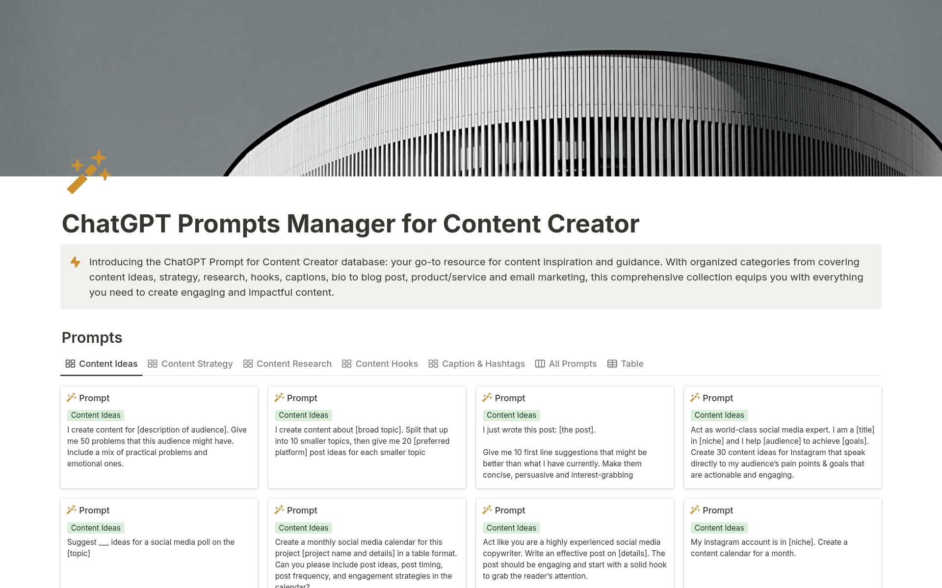 Eine Vorlagenvorschau für ChatGPT Prompts Manager for Content Creator, AI