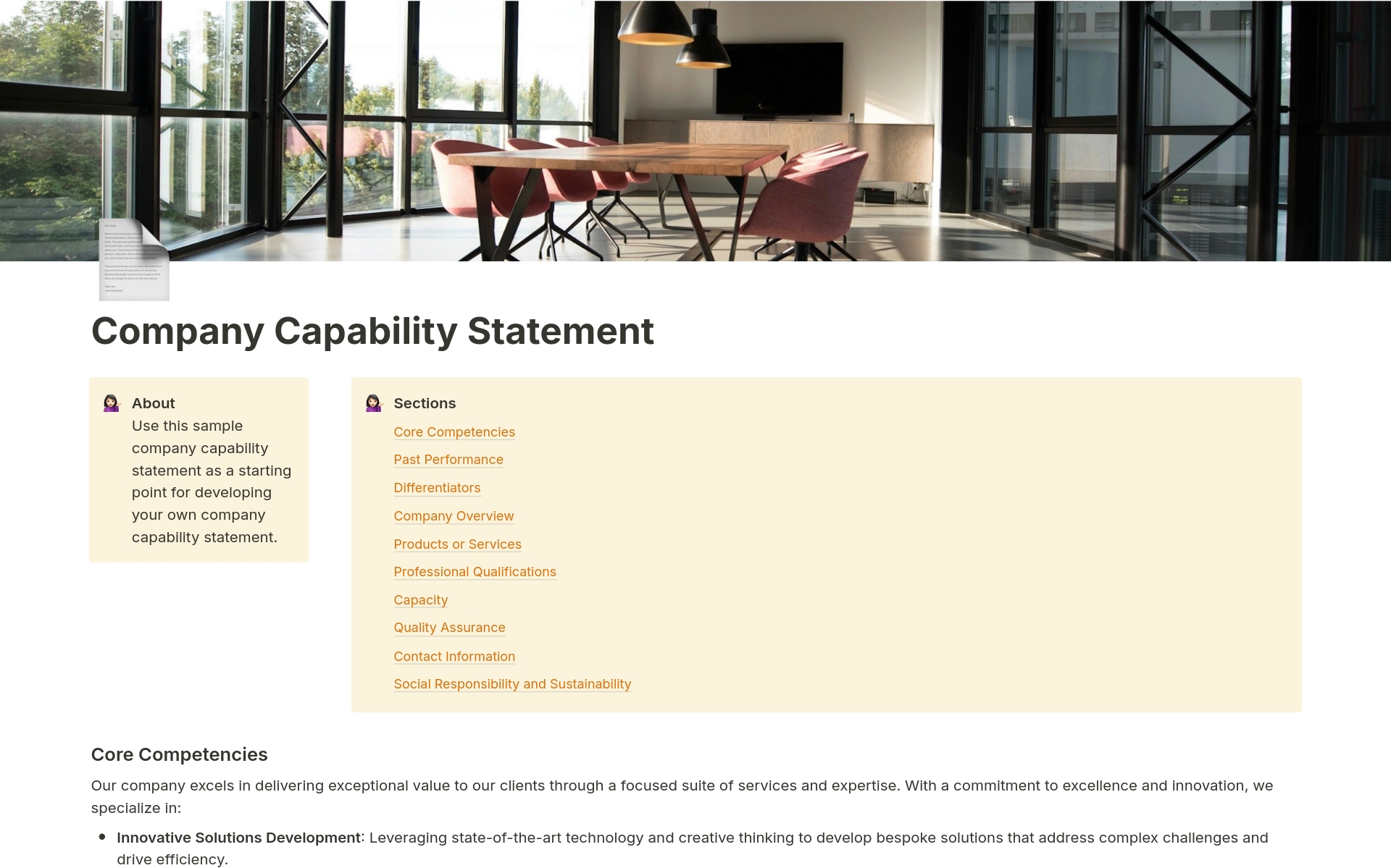 A template preview for Company Capability Statement