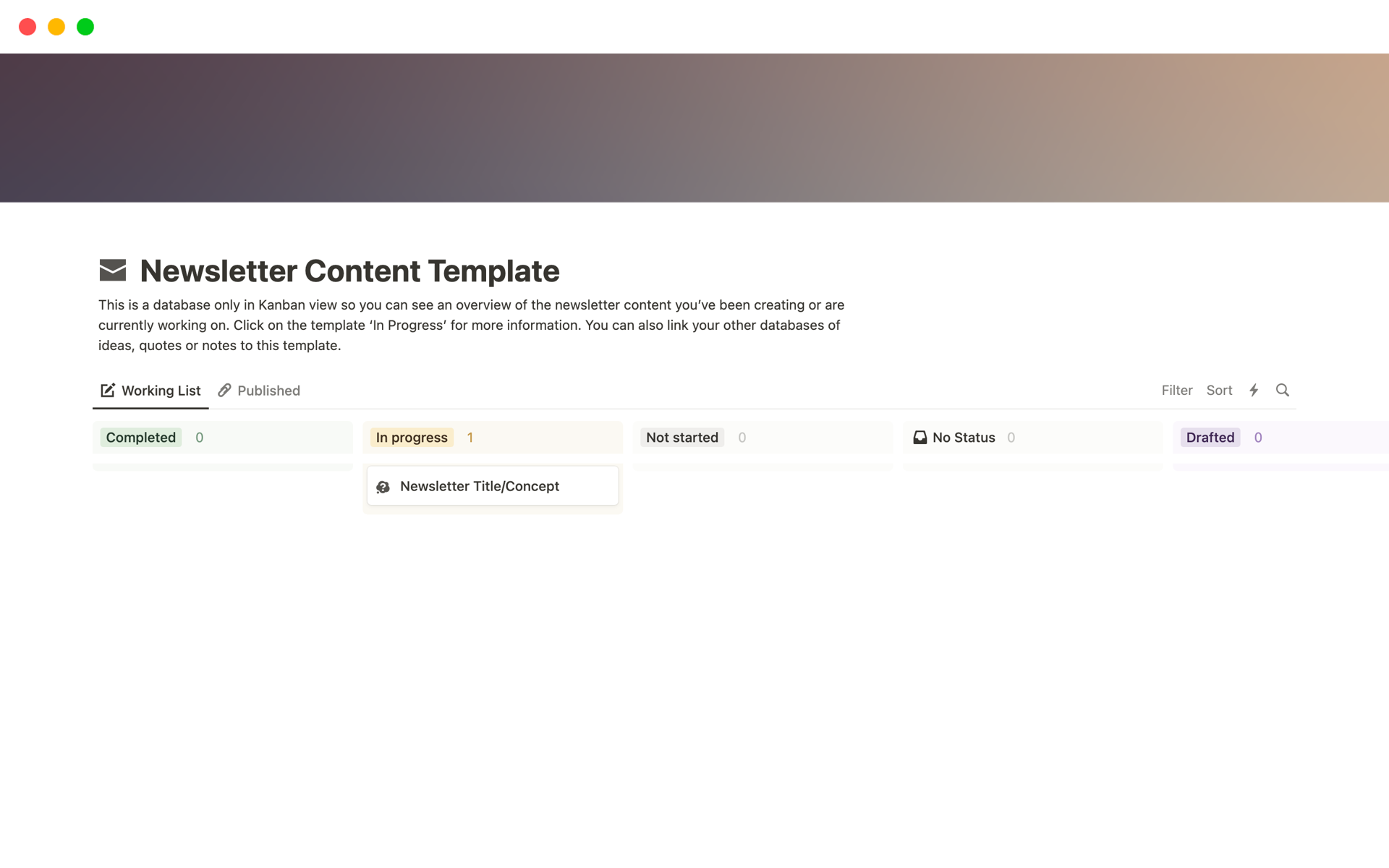 A template preview for Newsletter Content