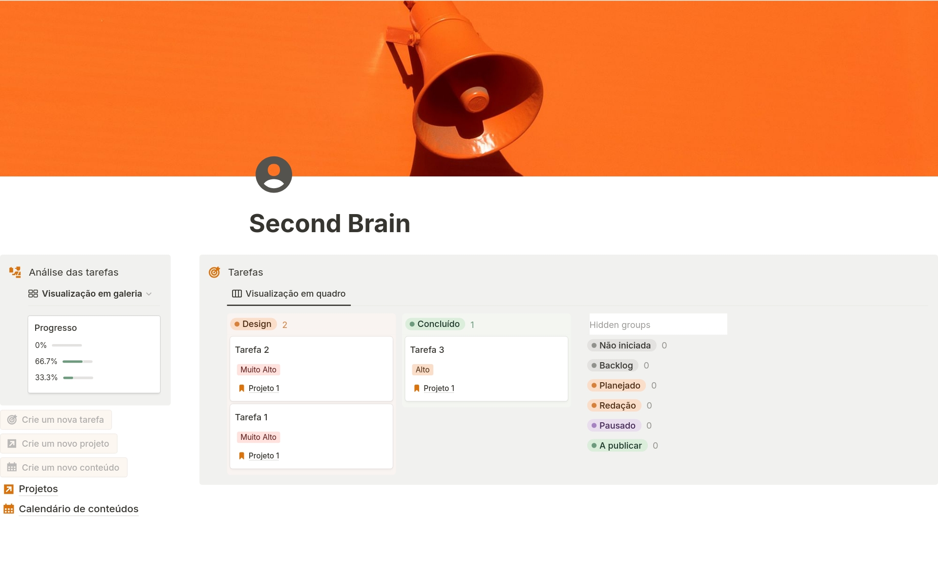 Uma prévia do modelo para Organize seu projetos de marketing | Second Brain