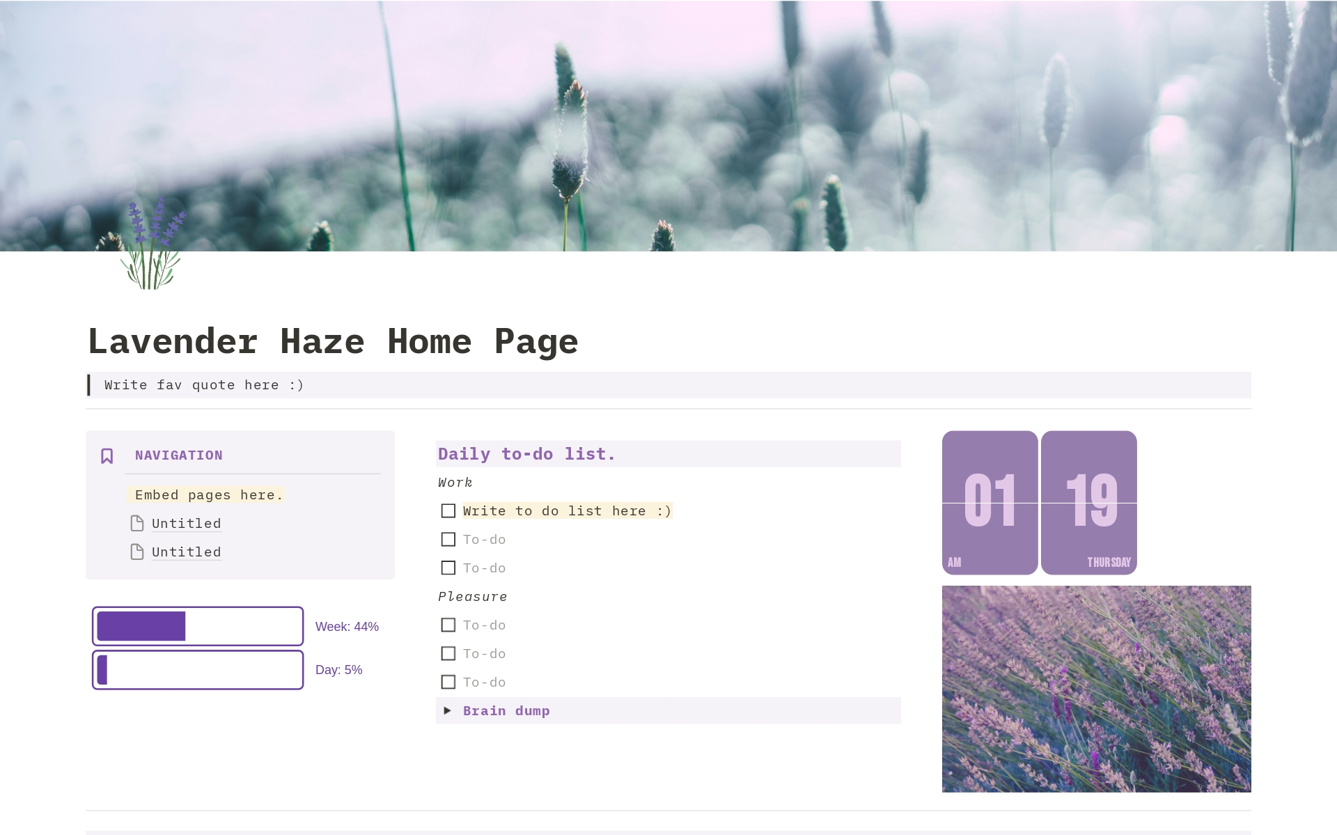 A template preview for Lavender Haze Home Page