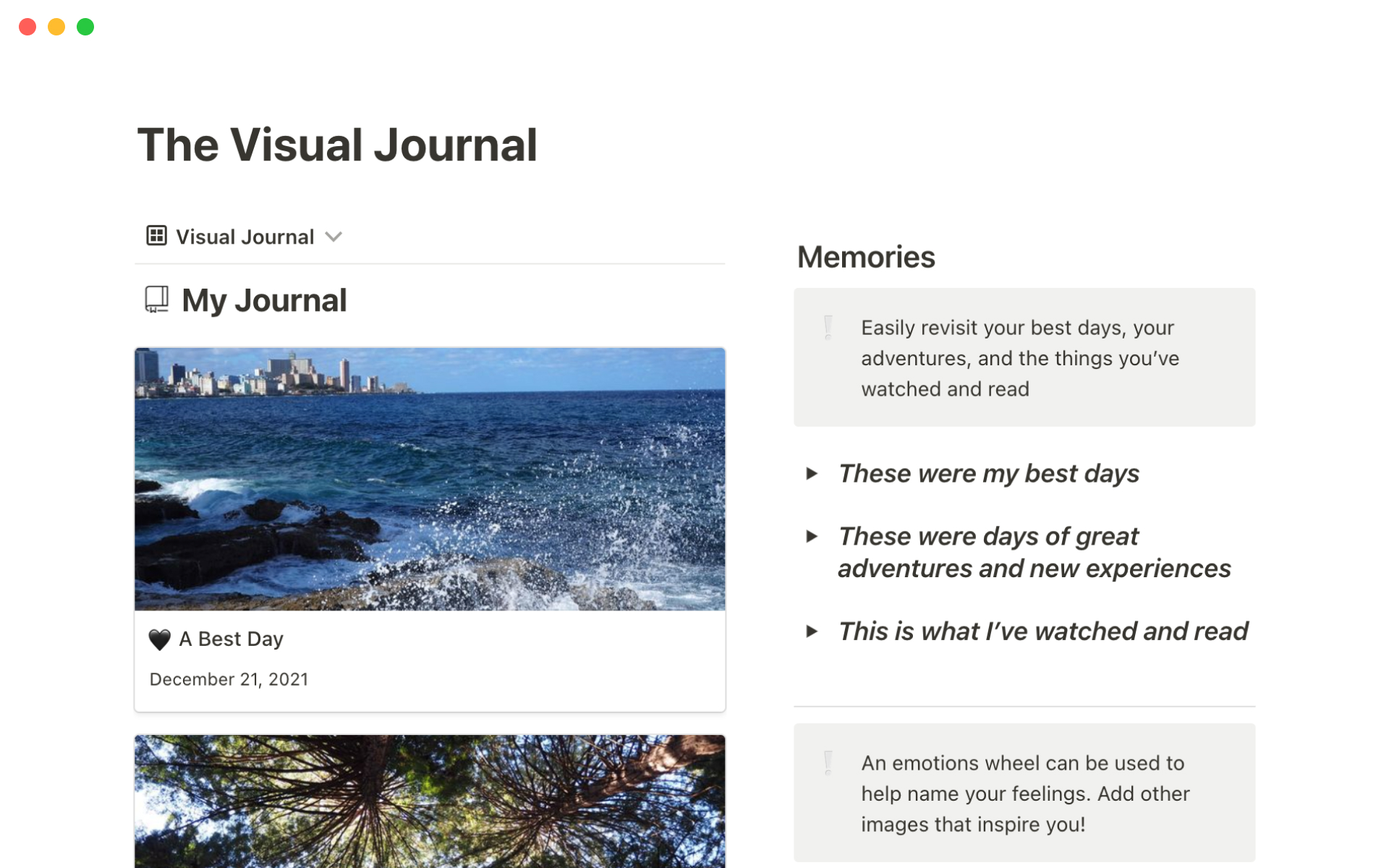 A template preview for Visual journal