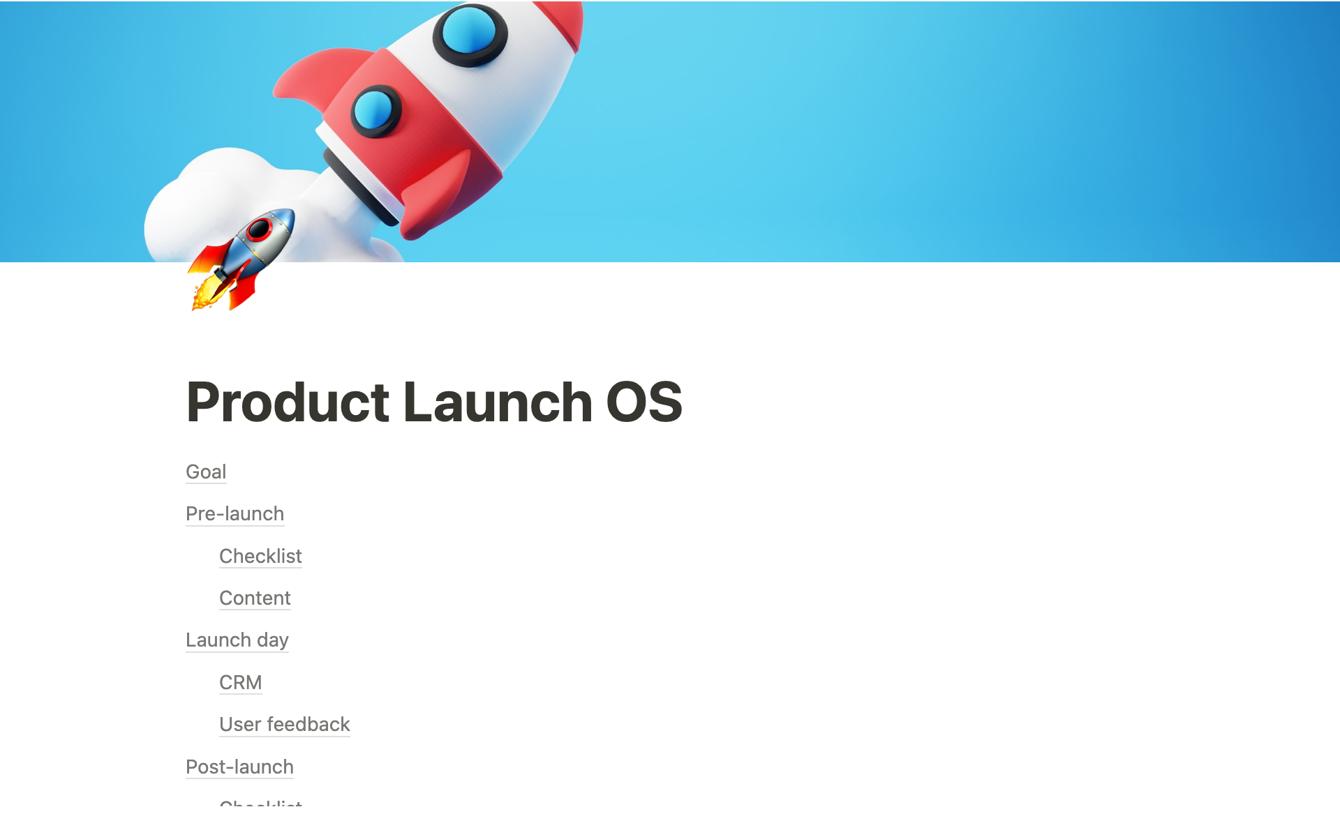 Uma prévia do modelo para Product Launch OS