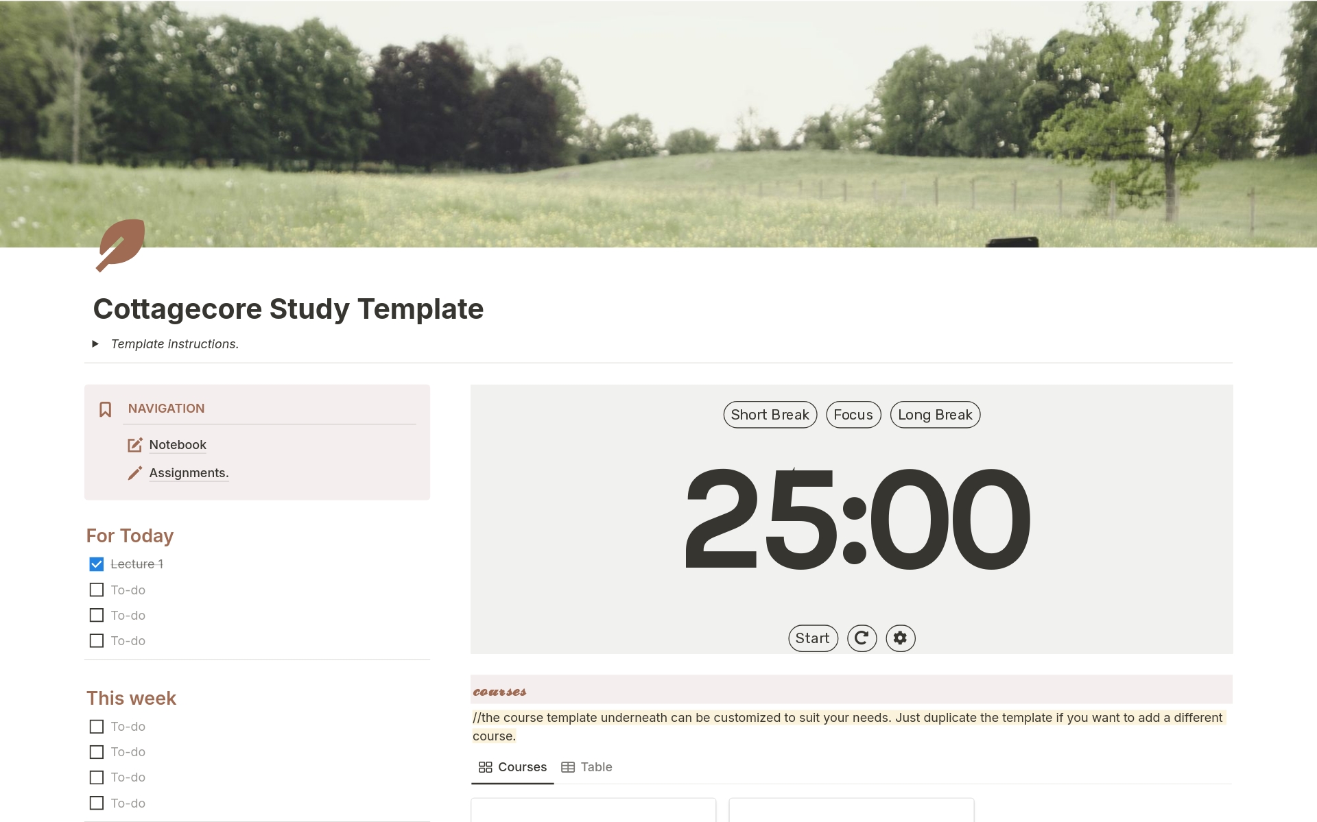 A template preview for Cottagecore Study Planner