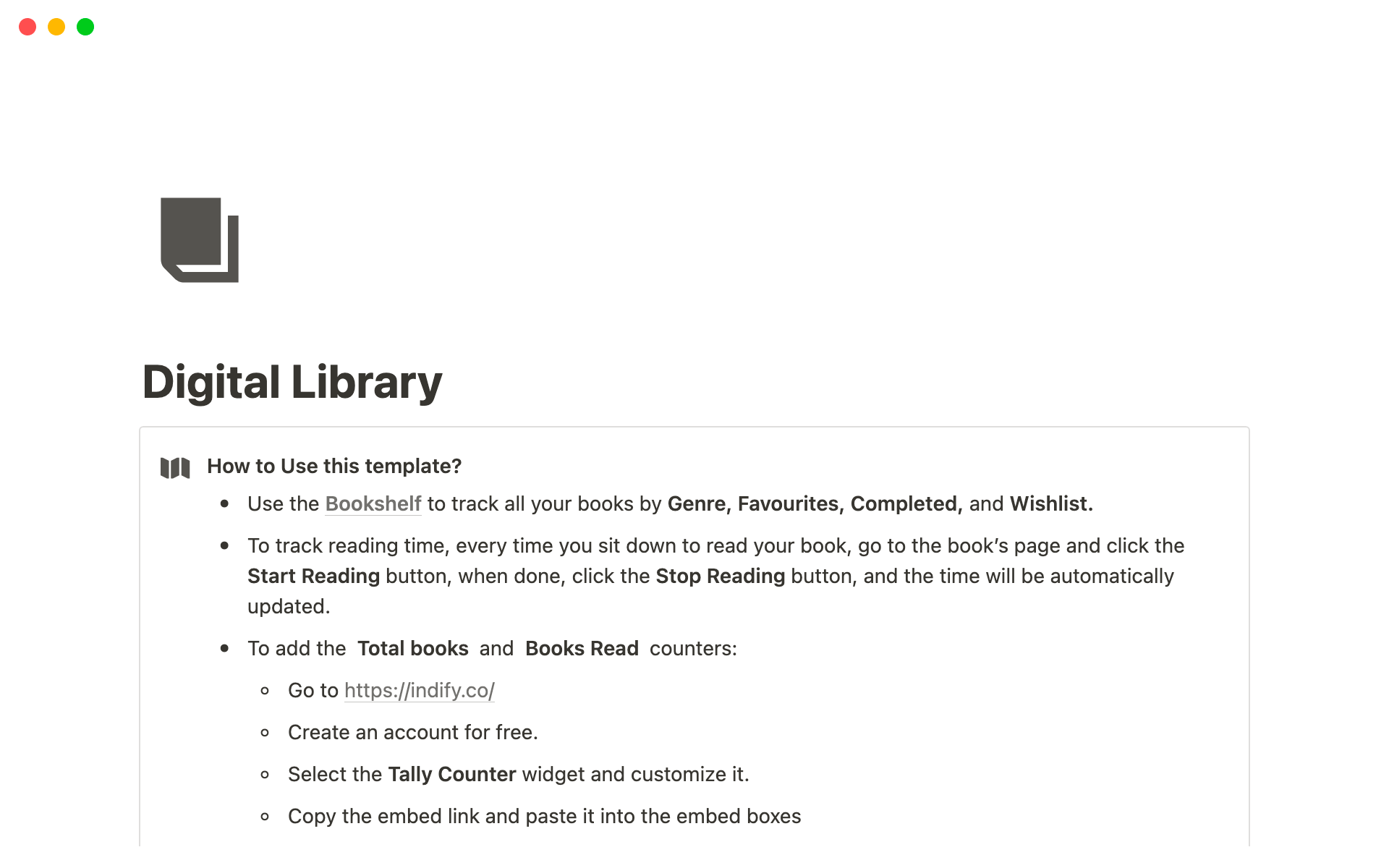A template preview for Digital Library