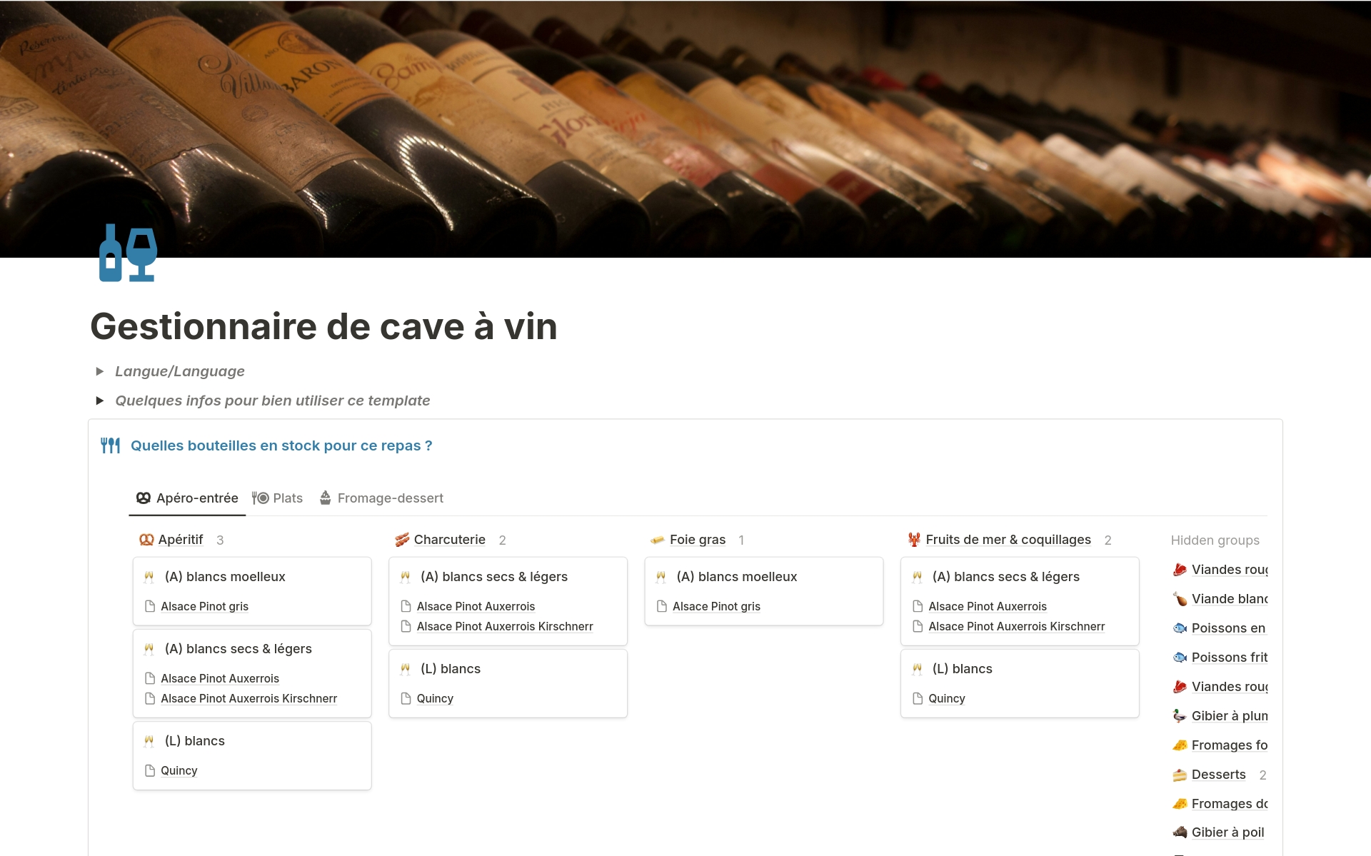 Eine Vorlagenvorschau für Gestionnaire de cave à vin