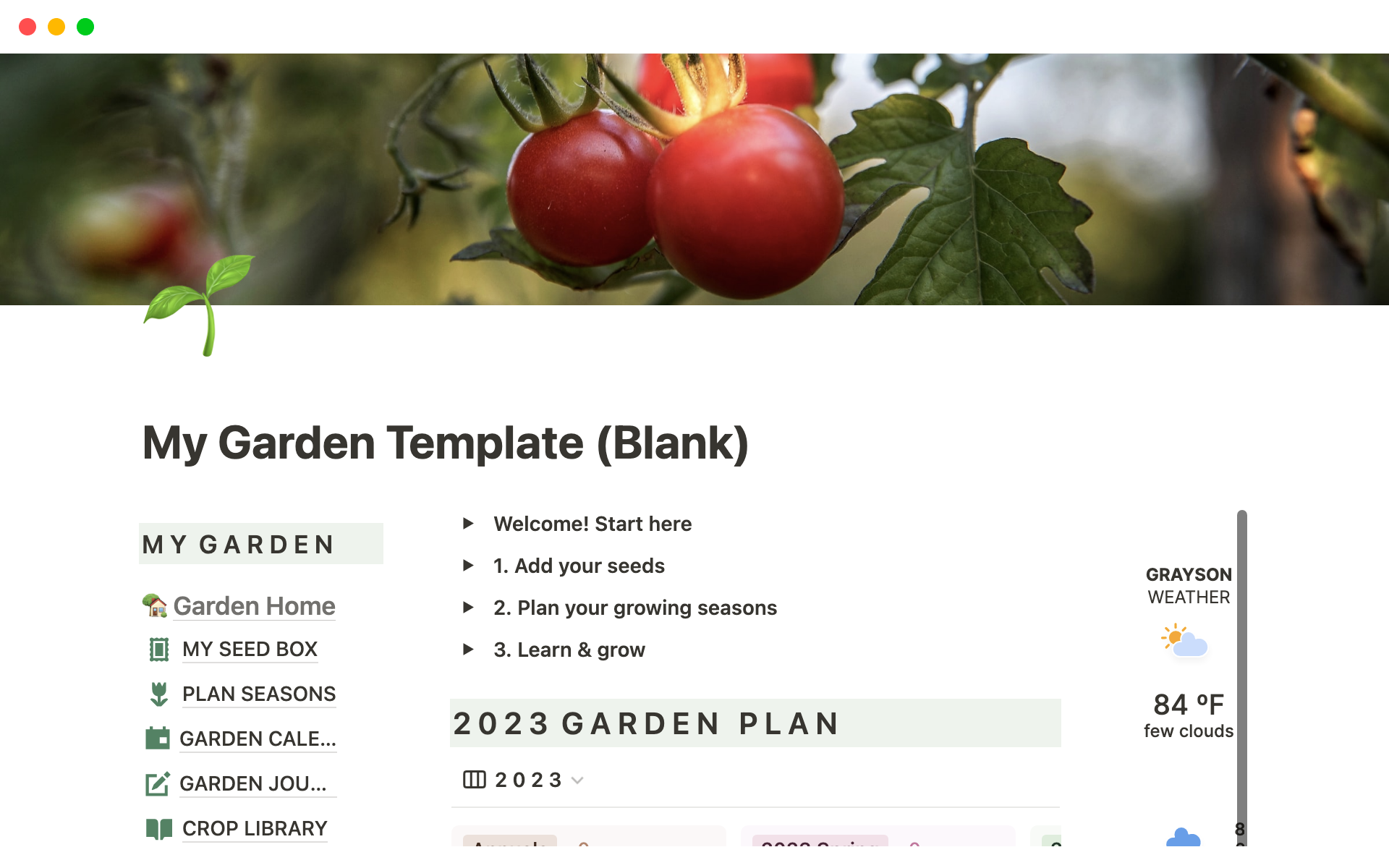 A template preview for Vegetable Garden Planner