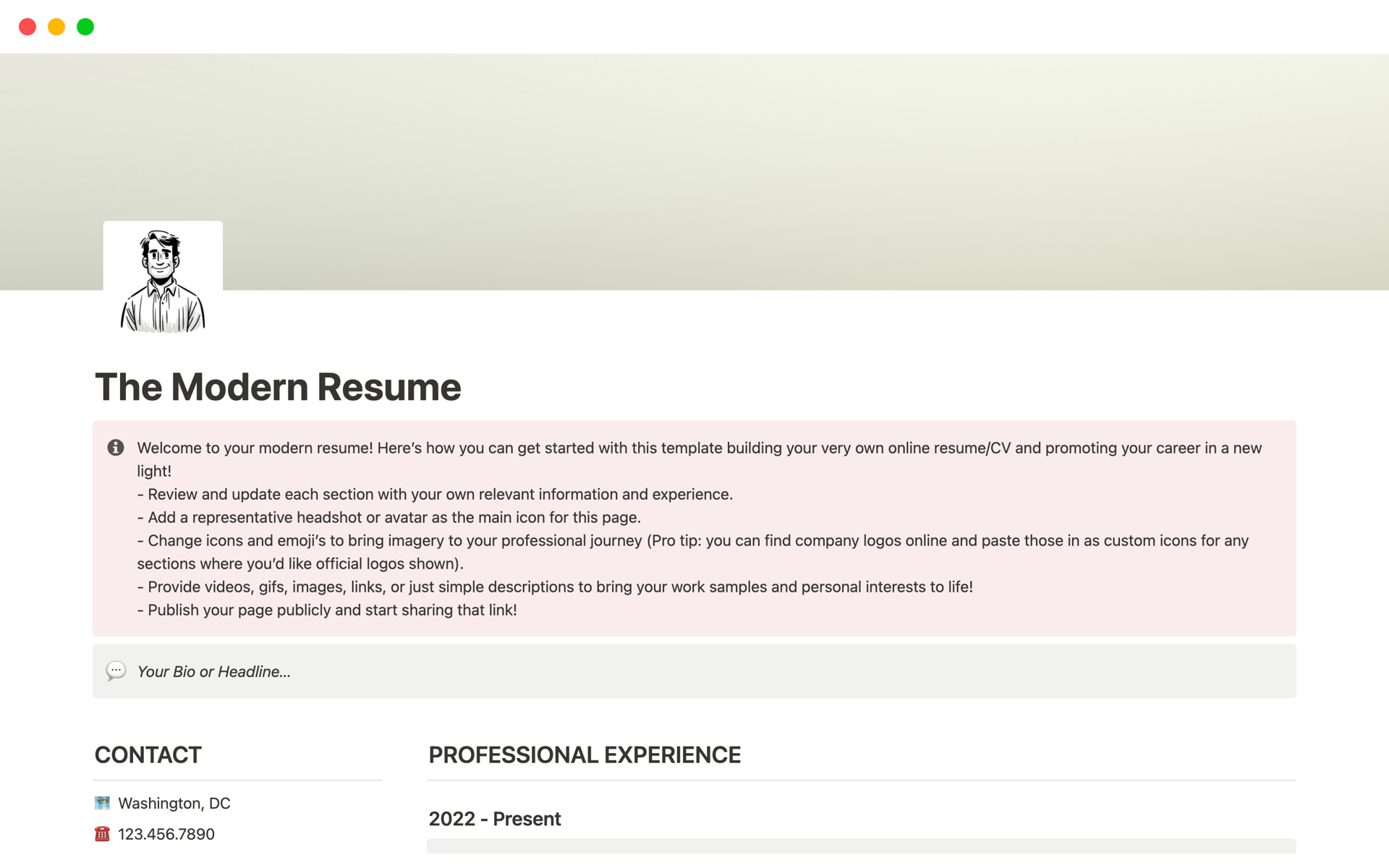 A template preview for The Modern Resume
