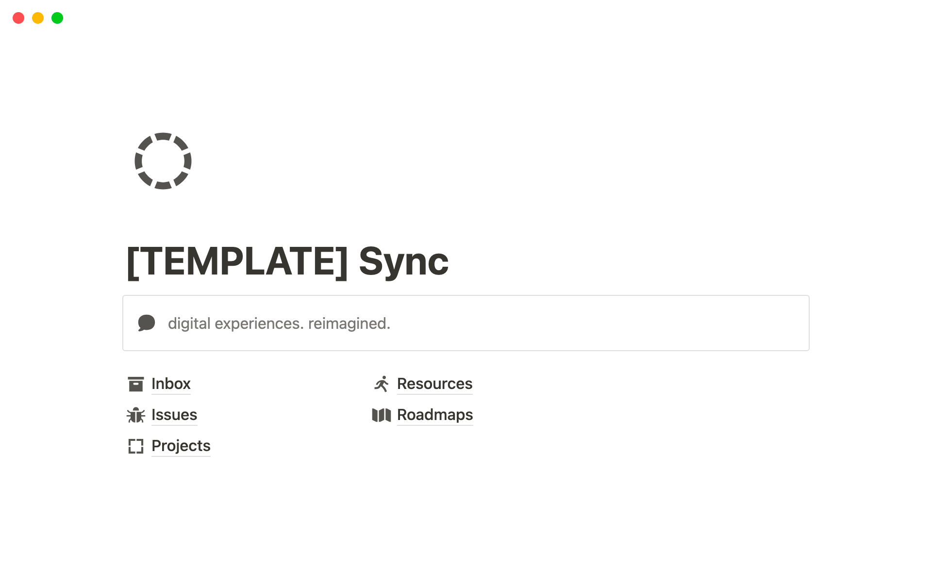 A template preview for Sync