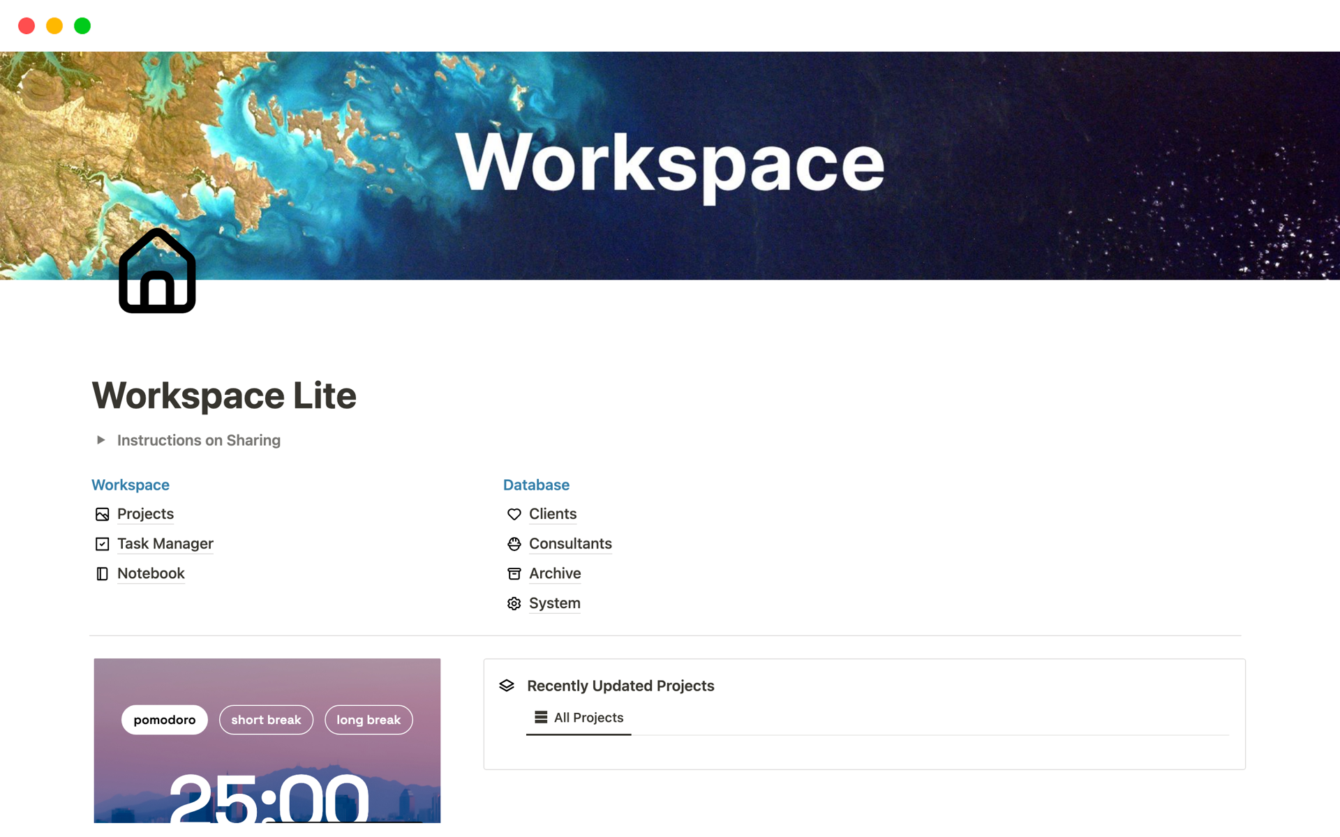 A template preview for Workspace Lite for Architects
