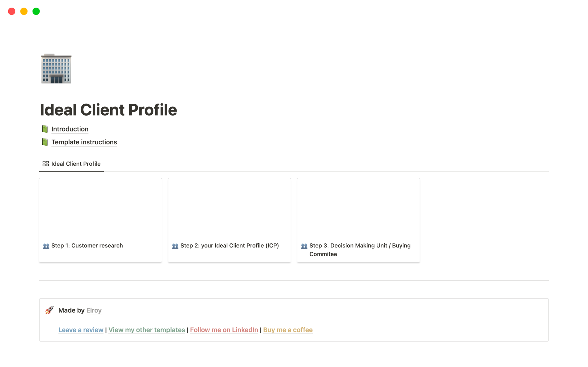A template preview for Ideal Client Profile