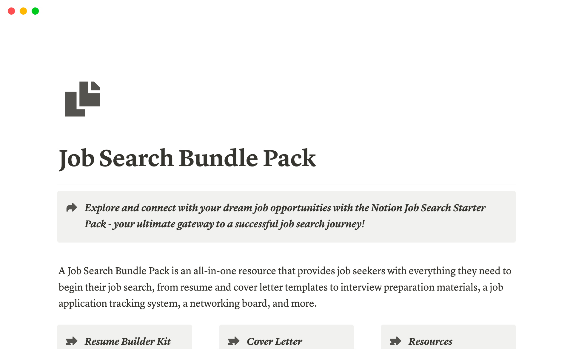 Vista previa de plantilla para Notion Job Search Bundle Pack