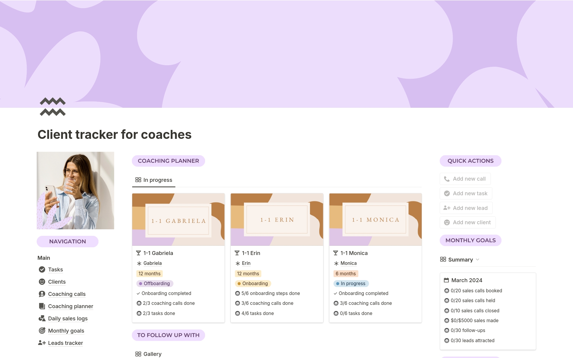 A template preview for Client tracking and management system for coaches