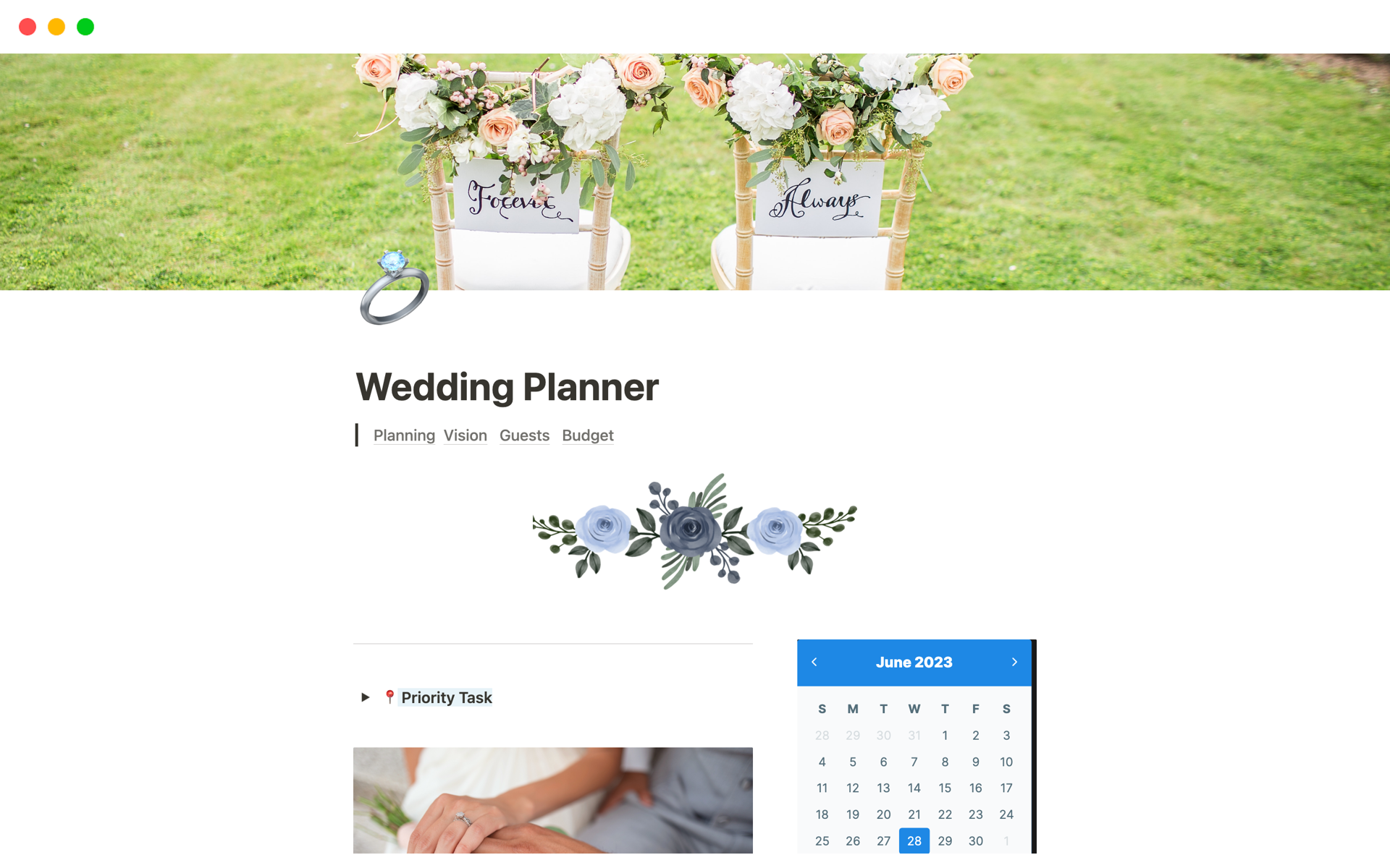 A template preview for The Essential Notion Wedding Planner 