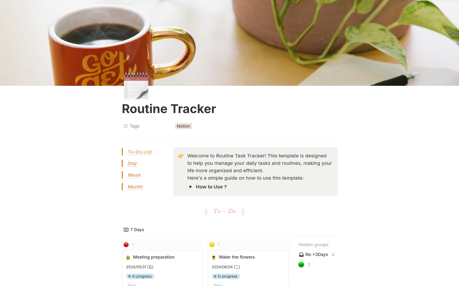 A template preview for Routine Tracker