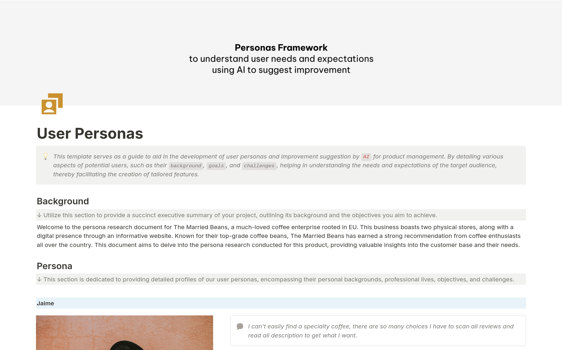 A template preview for User Personas