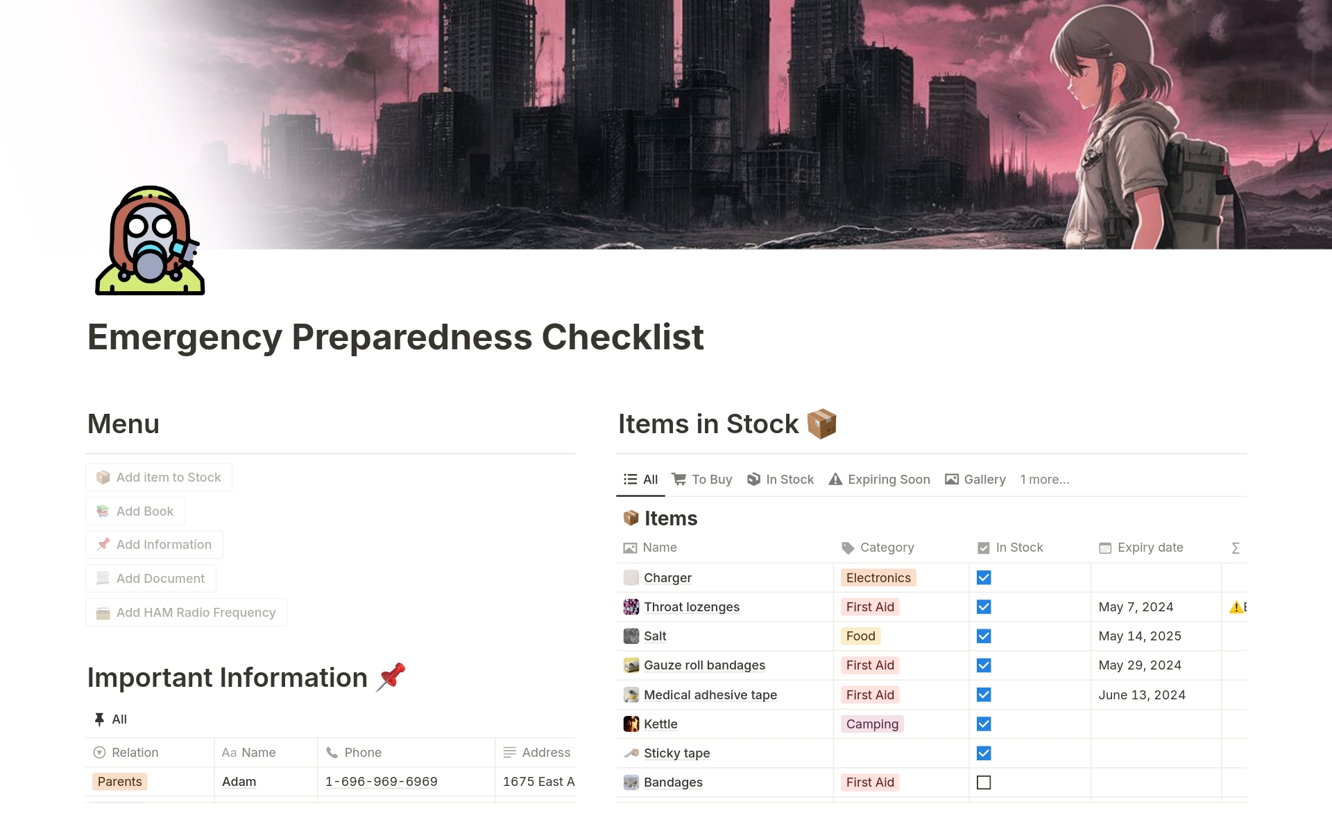A template preview for Emergency Preparedness Checklist