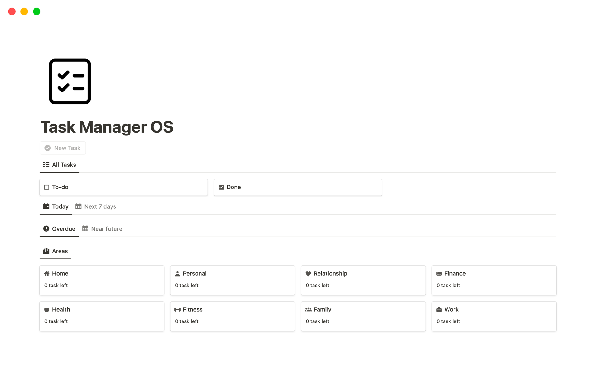 A template preview for Task Manager OS