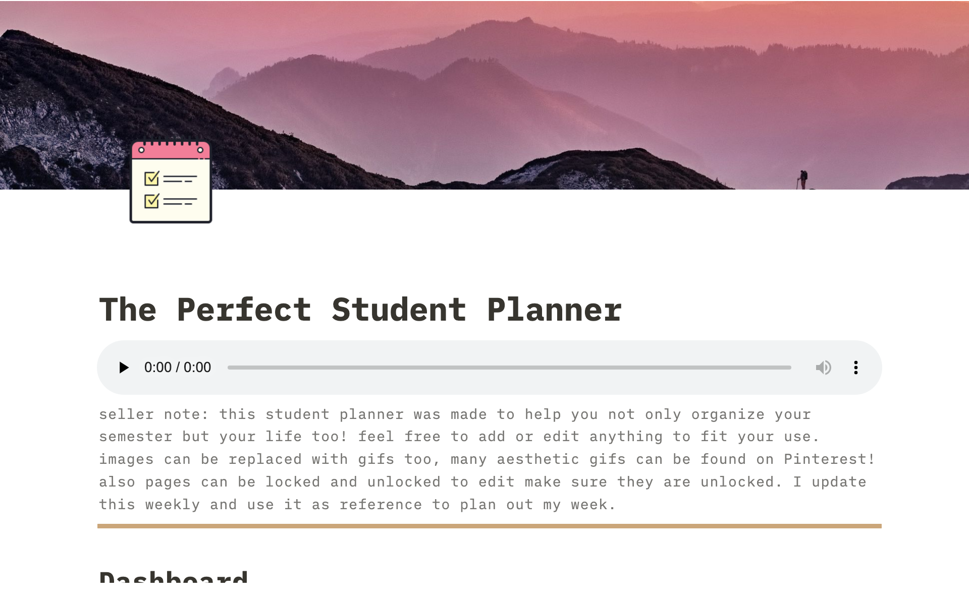 A template preview for The Perfect Student Planner