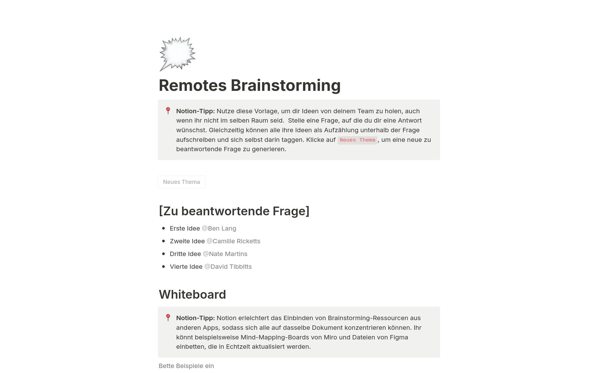 Eine Vorlagenvorschau für Remotes Brainstorming