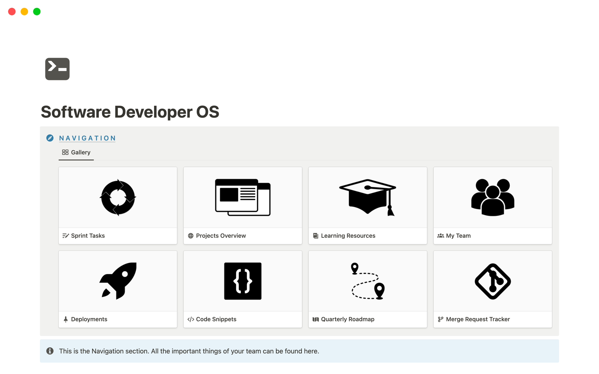 A template preview for Notion Software Developer OS