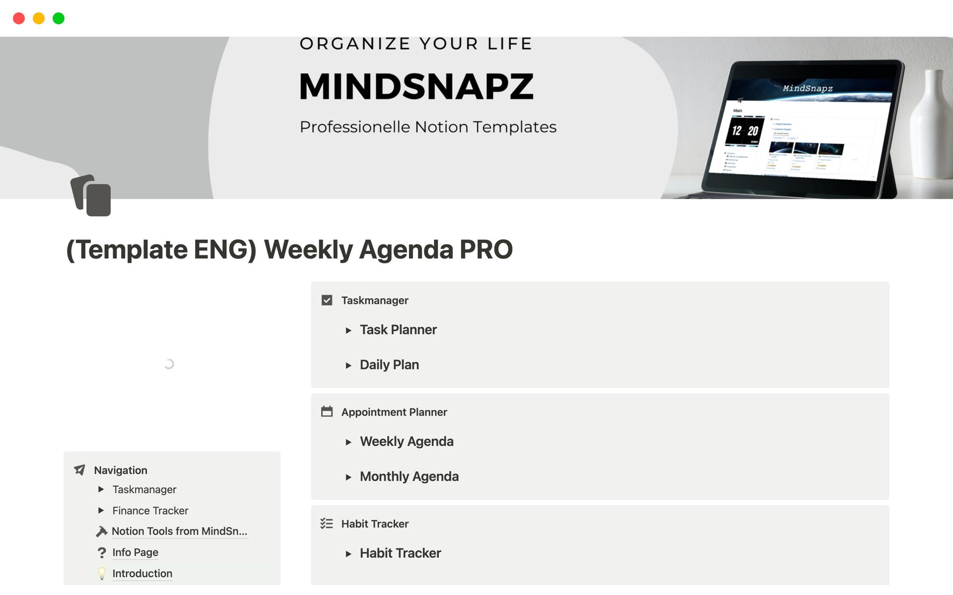 A template preview for Weekly Agenda PRO