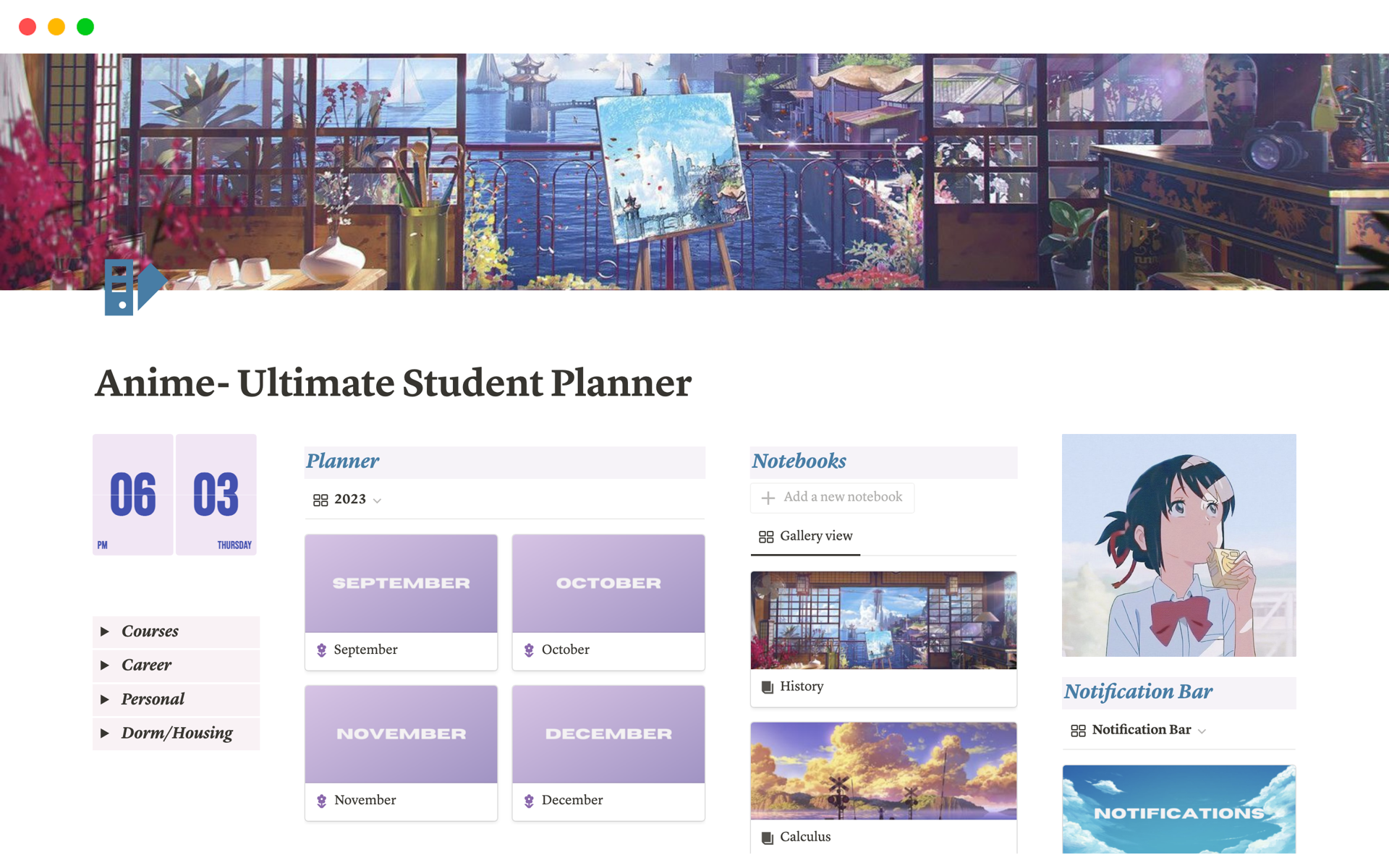 Vista previa de plantilla para Ultimate Student Dashboard - Anime