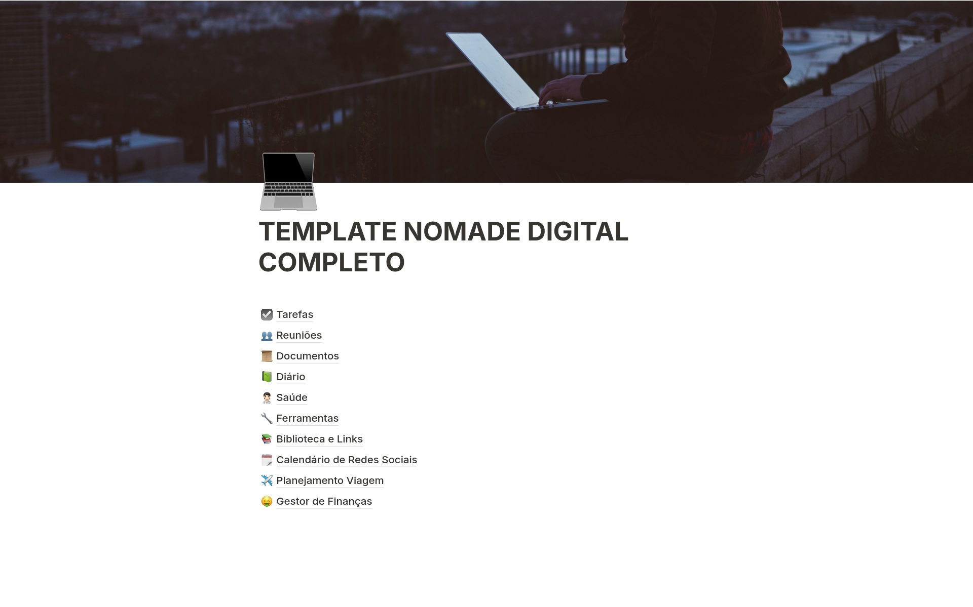 Uma prévia do modelo para Organização completa para Nômade Digital