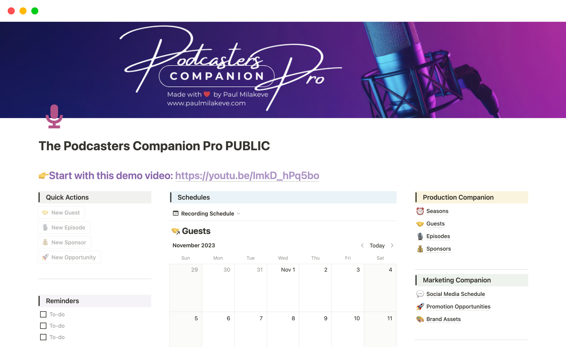 A template preview for The Podcasters Companion Pro