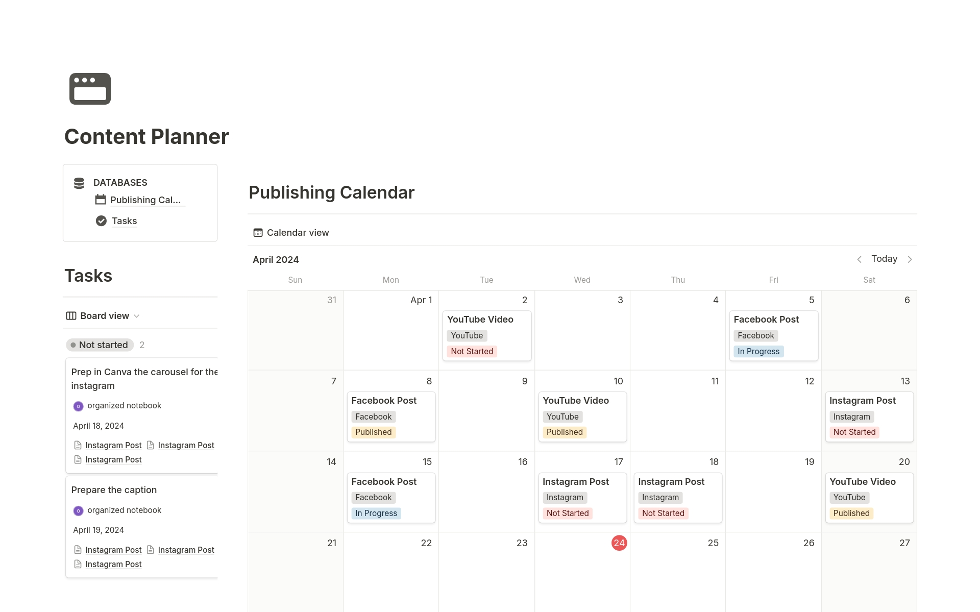 A template preview for Beginner Content Planner