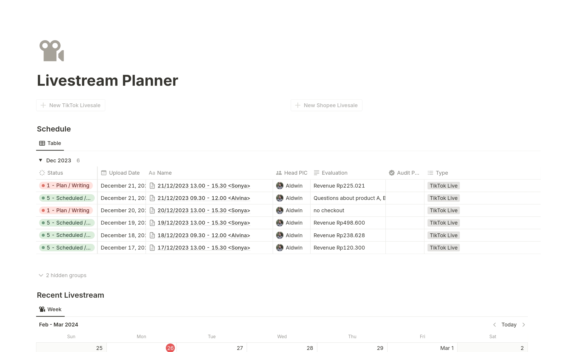 A template preview for Livestream Planner for Brand