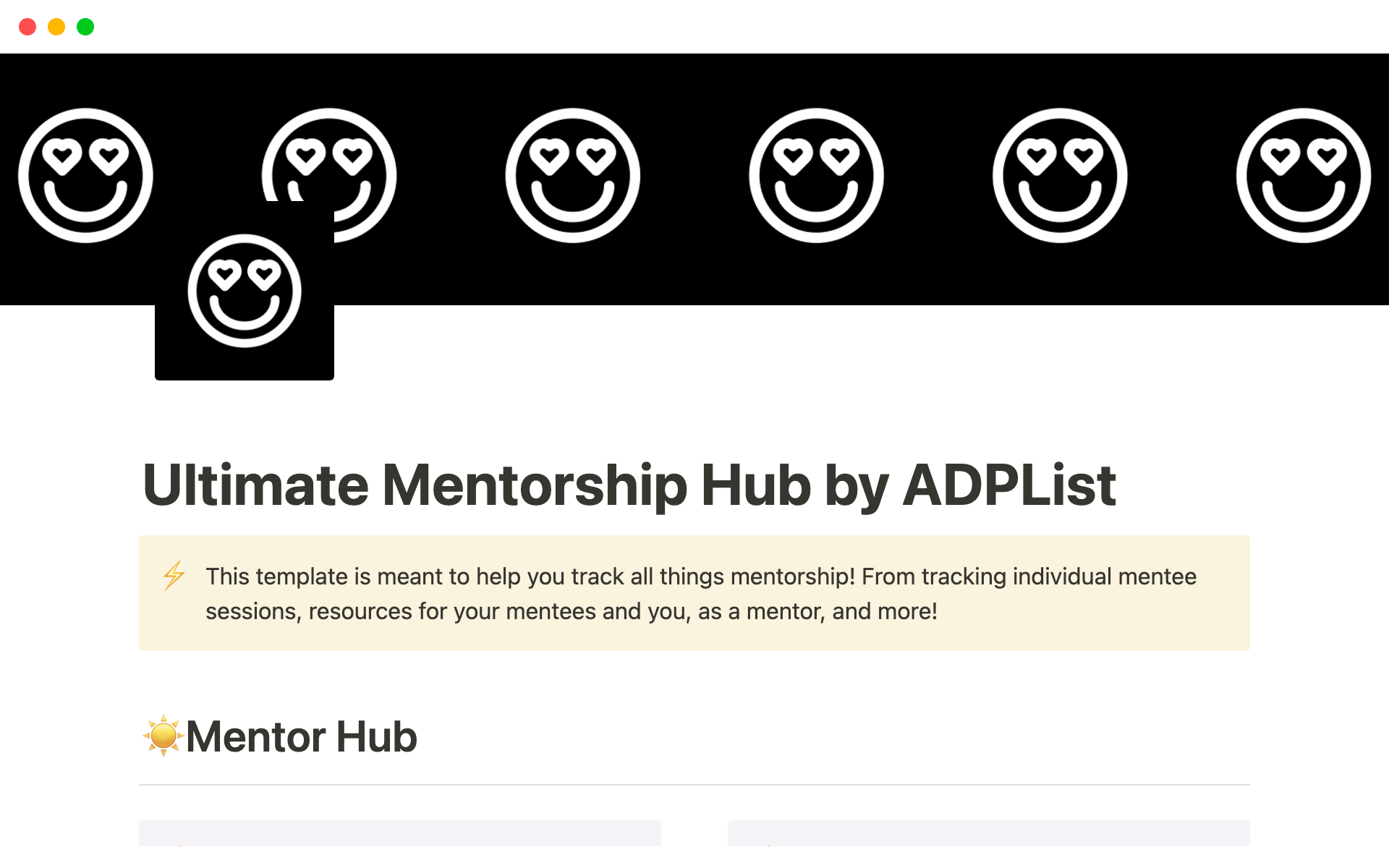En forhåndsvisning av mal for Ultimate Mentorship Hub by ADPList