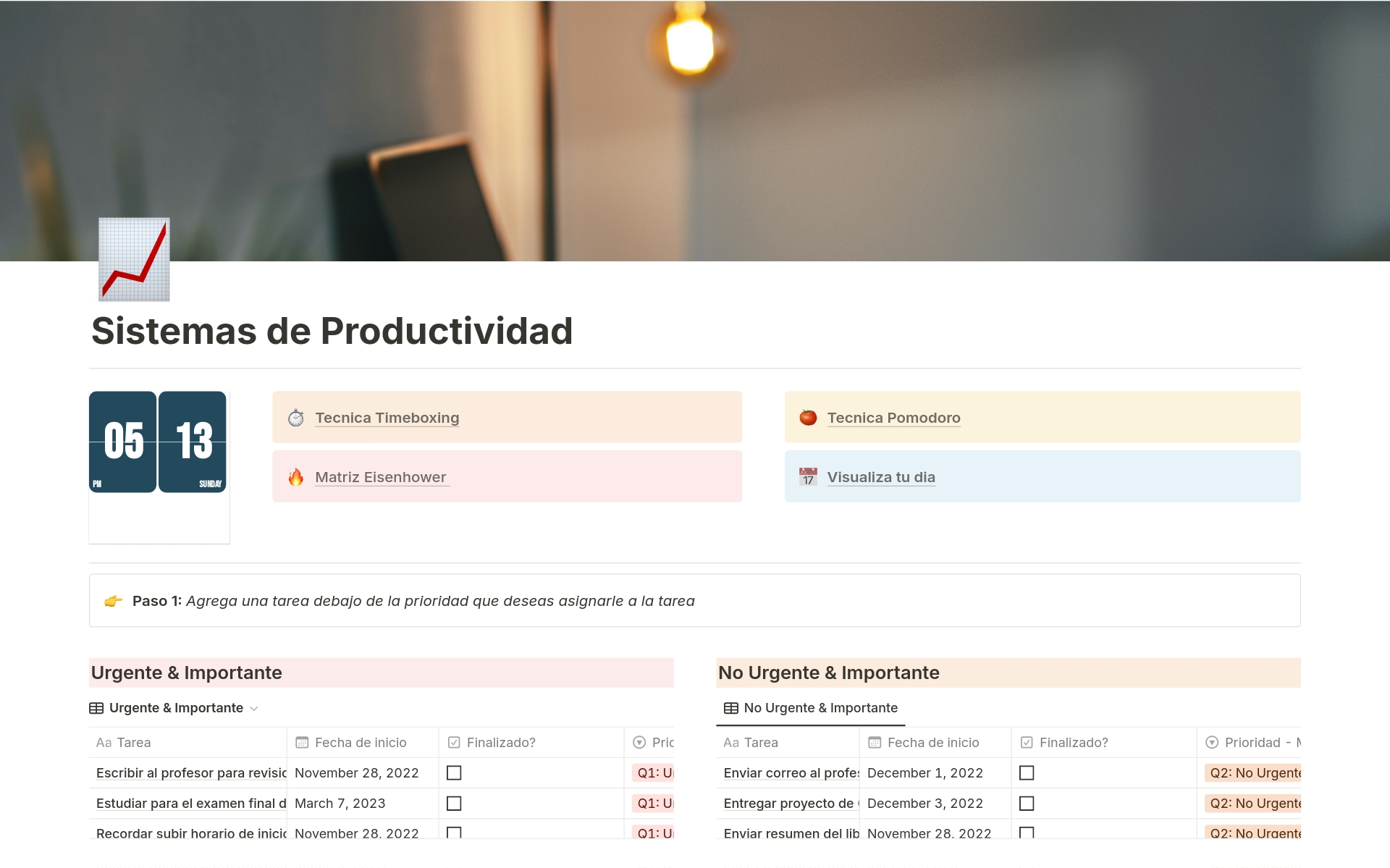 A template preview for Sistemas de Productividad Personal