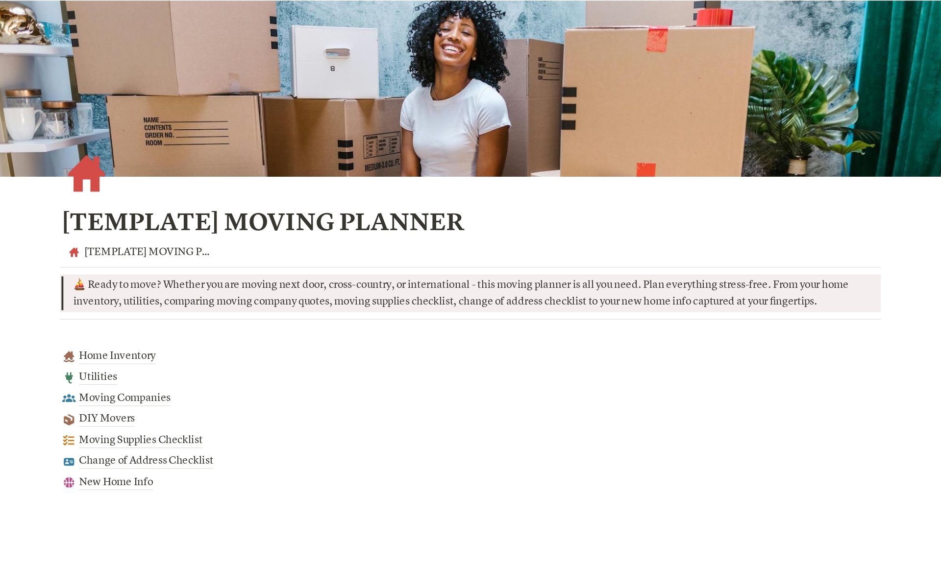 A template preview for MOVING PLANNER