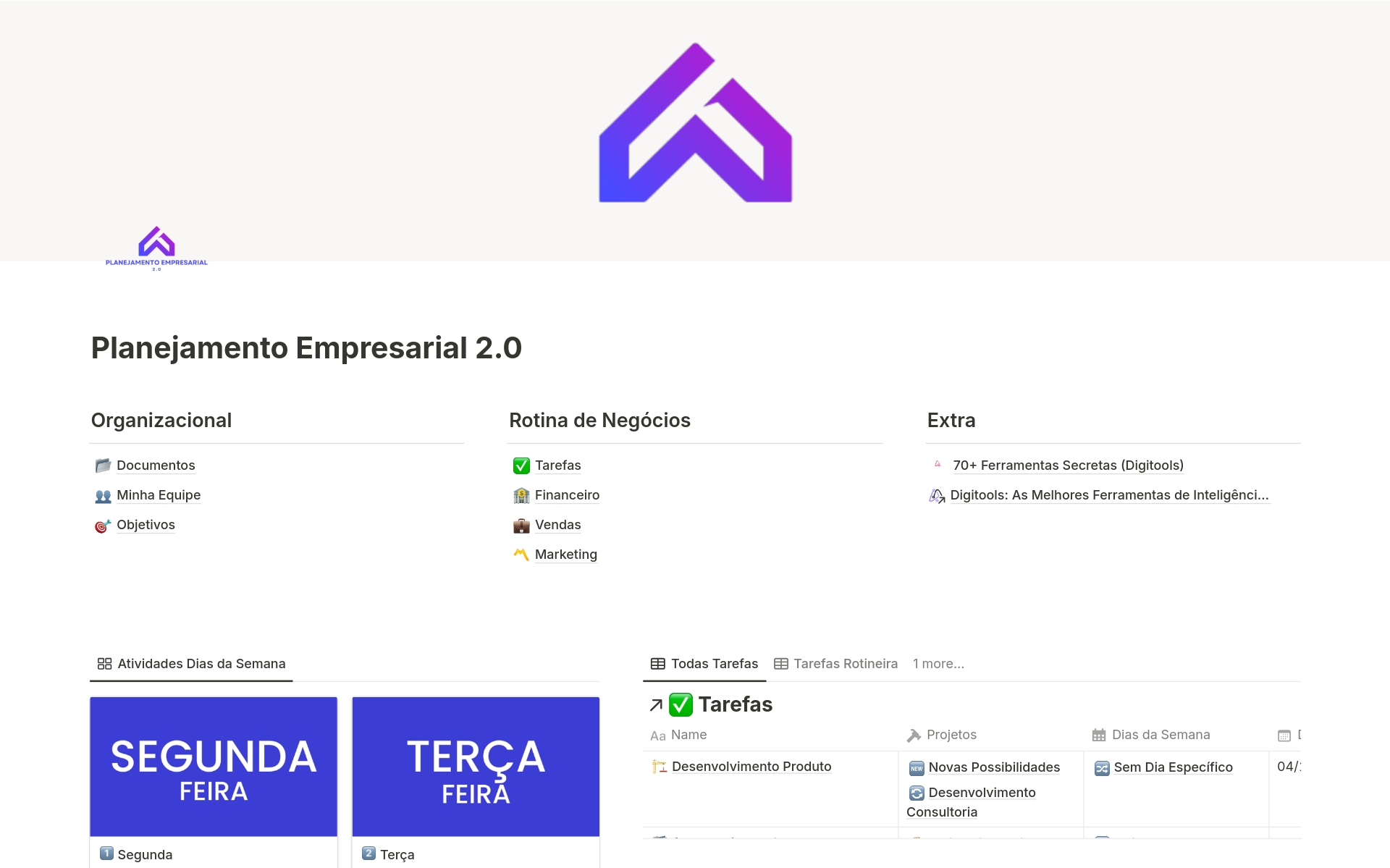 A template preview for Planejamento Empresarial 2.0