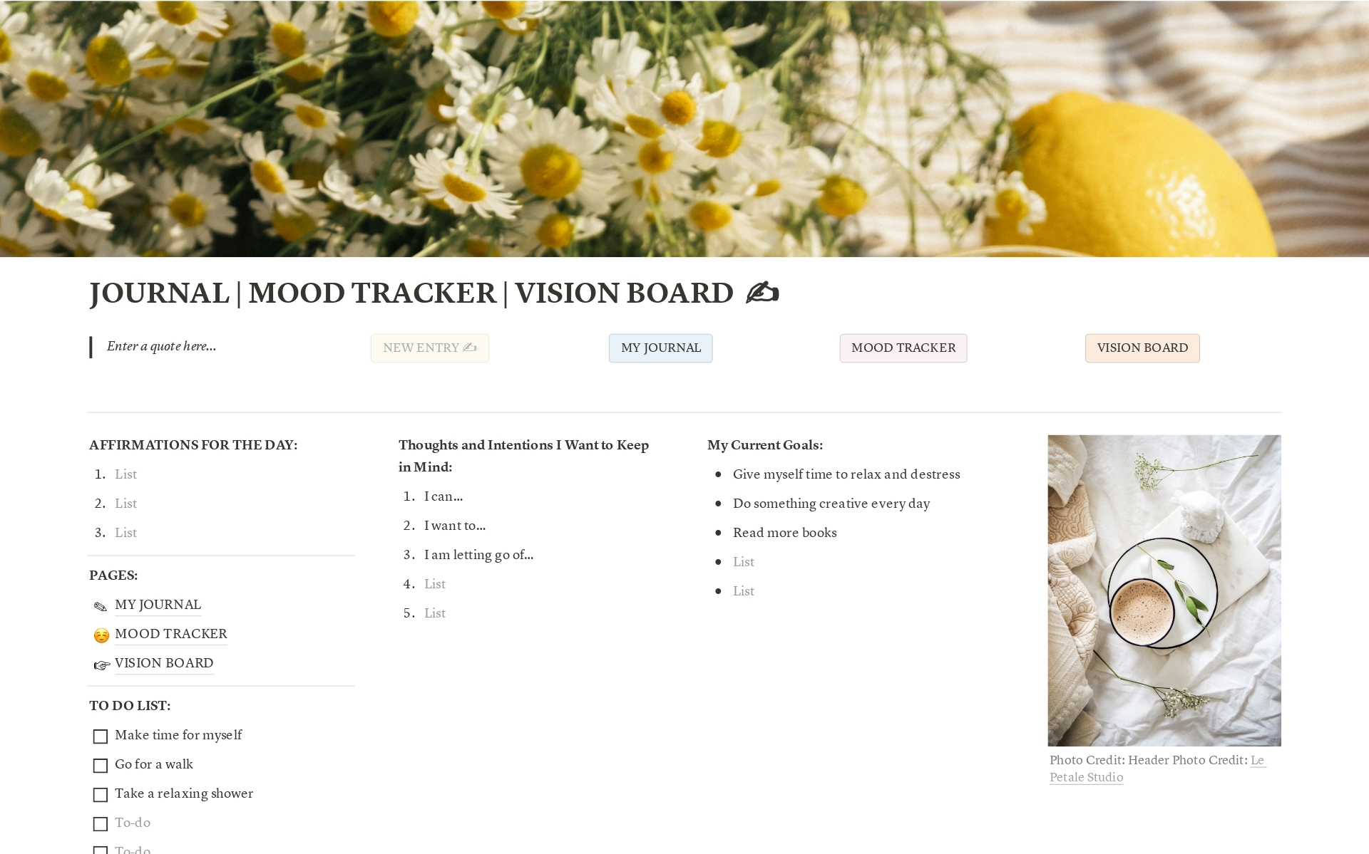 A template preview for Personal Journal | Mood Tracker | Vision Board