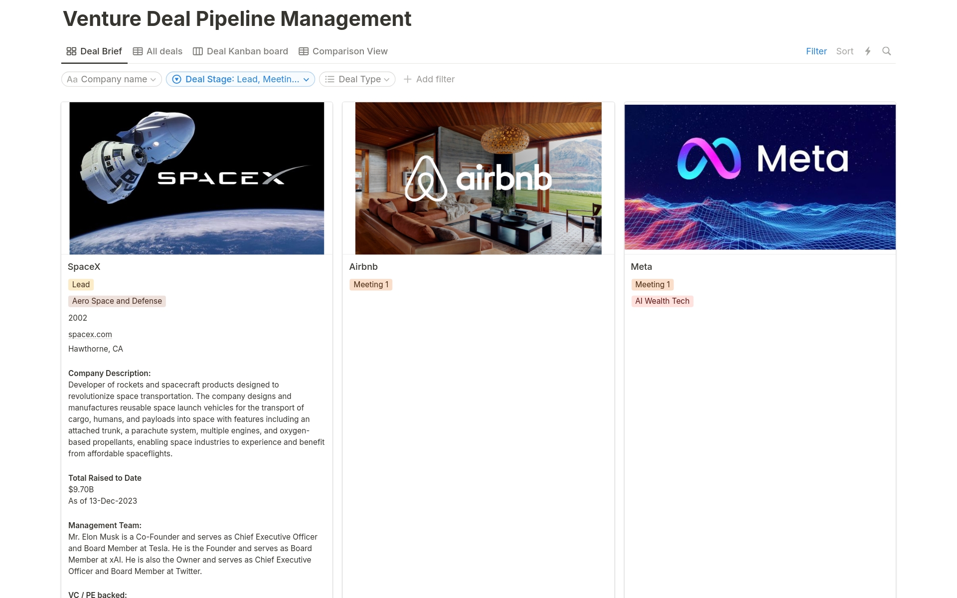 A template preview for Deal Pipeline Management