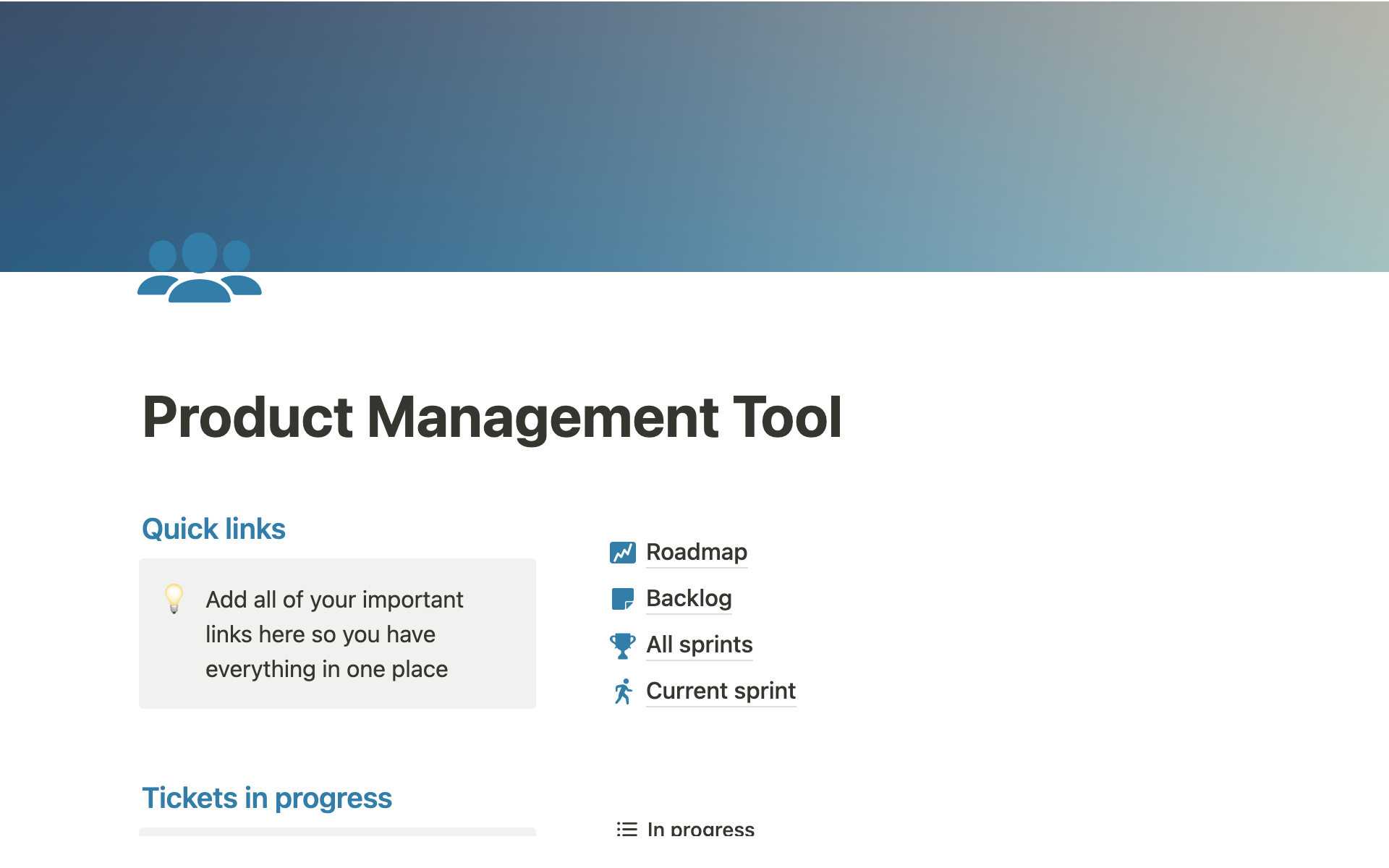 Uma prévia do modelo para Product Management Tool