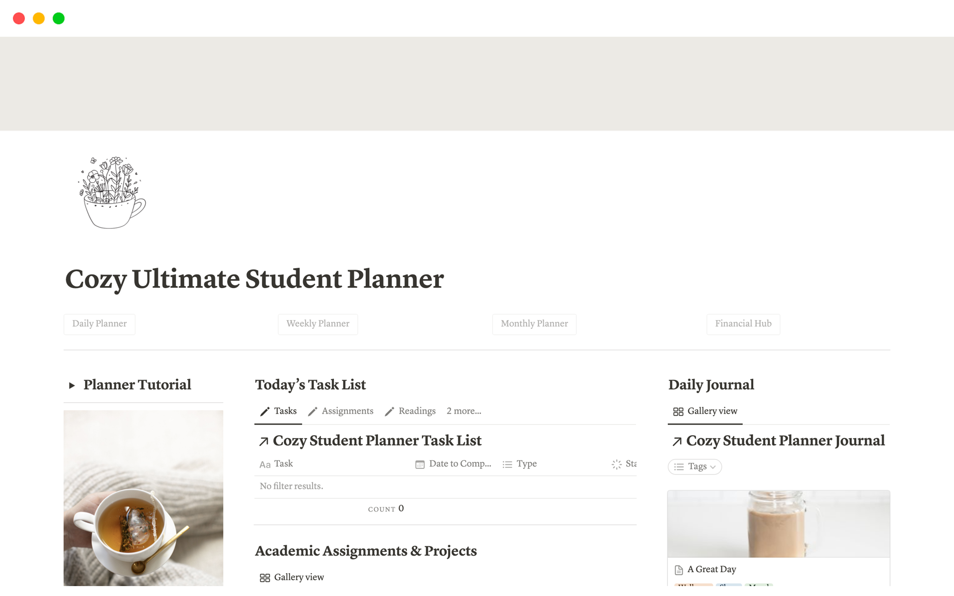 Cozy Ultimate Student Plannerのテンプレートのプレビュー