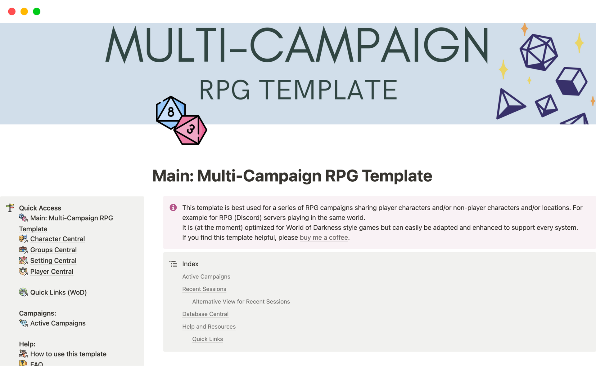 Vista previa de una plantilla para Multi-Campaign RPG