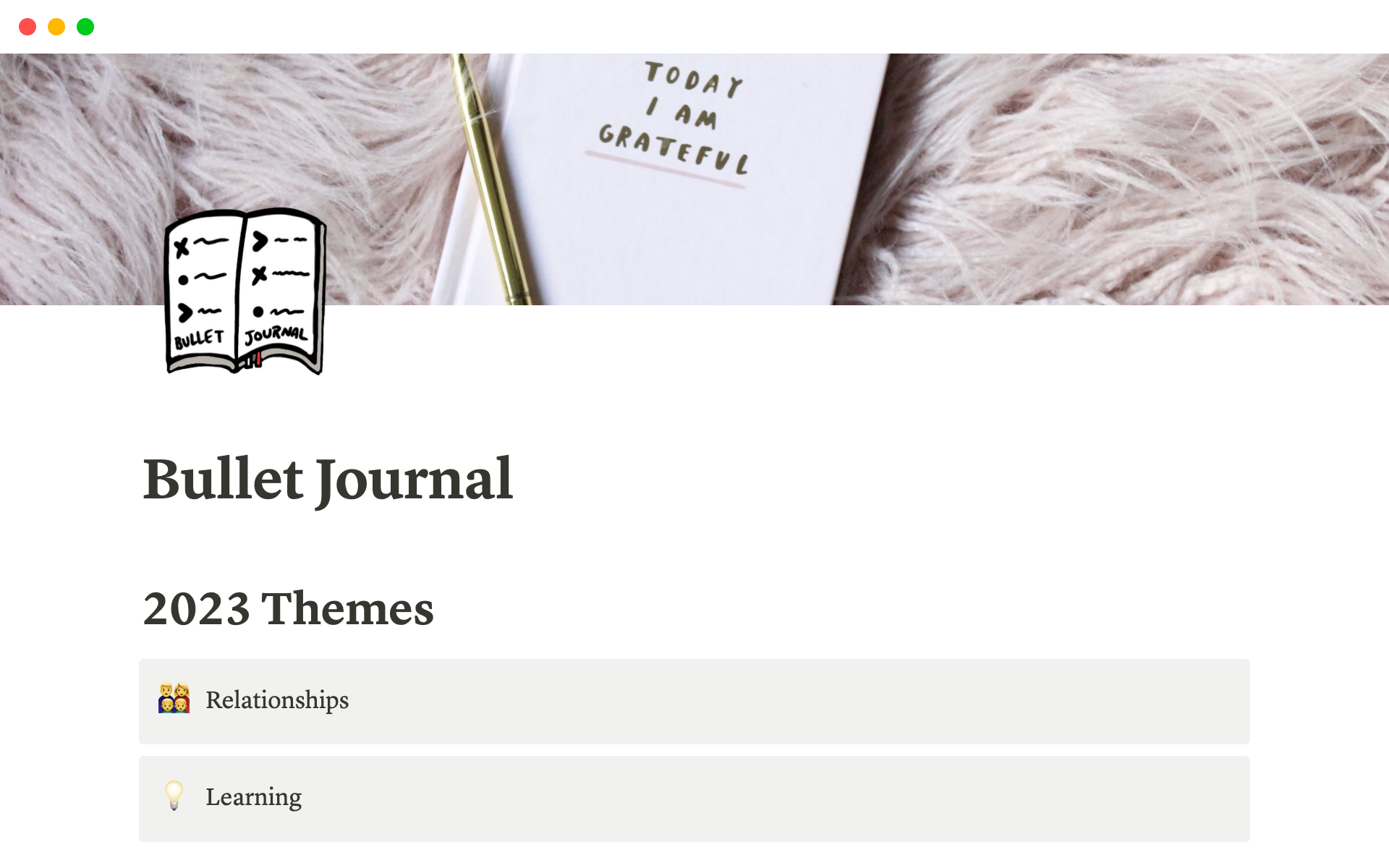 A template preview for Bullet Journal Notion Template