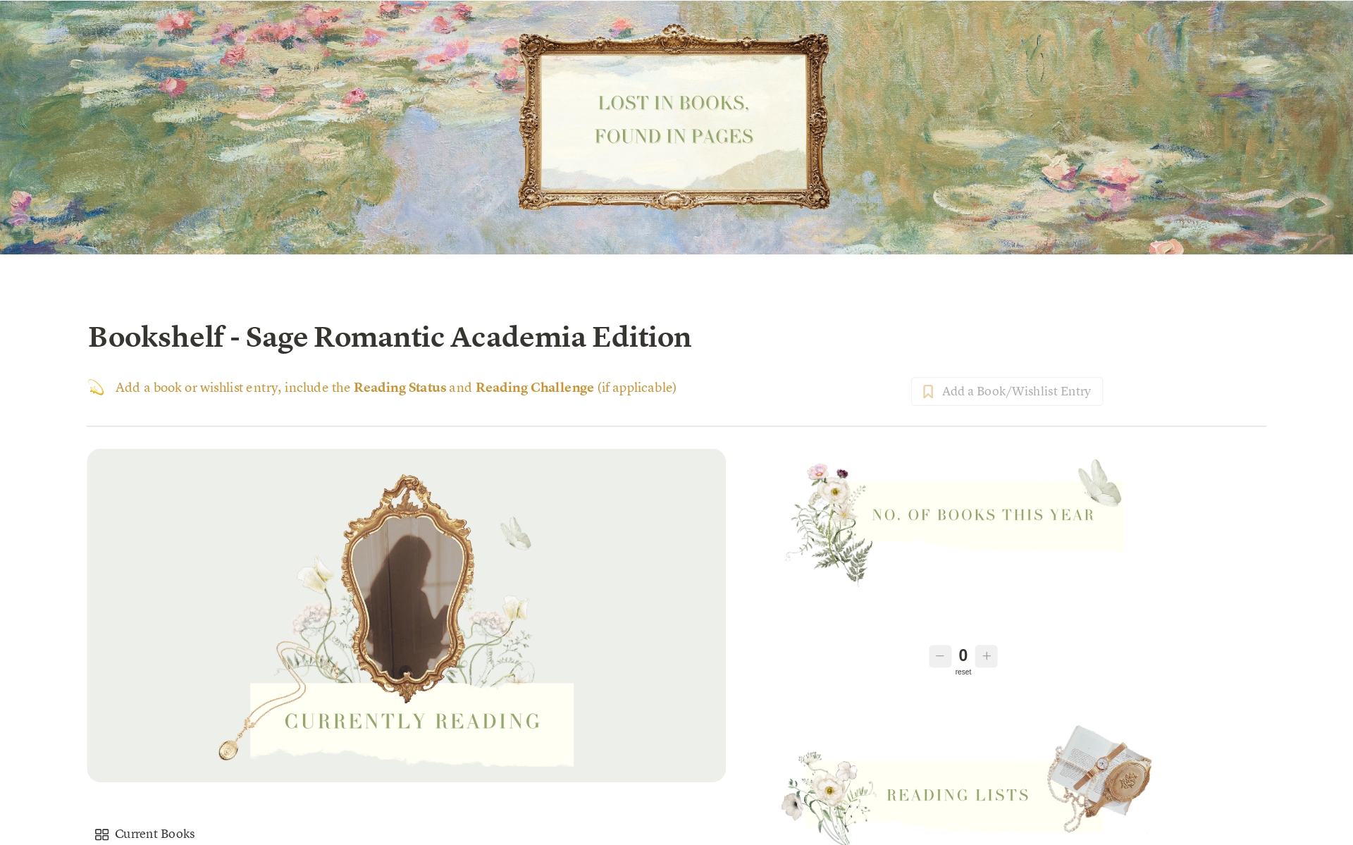 A template preview for Romantic Aesthetic Book and Reading Tracker