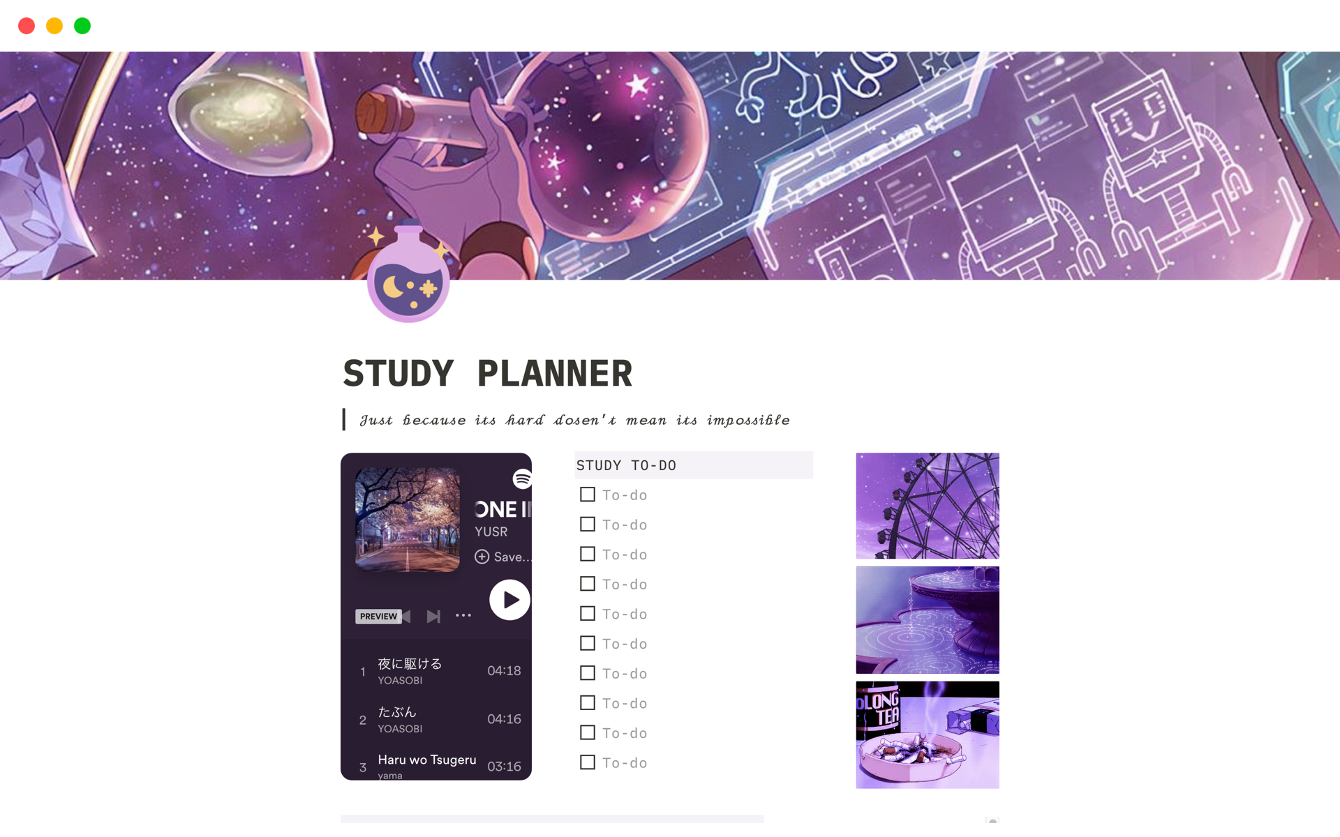 A template preview for STUDY PLANNER